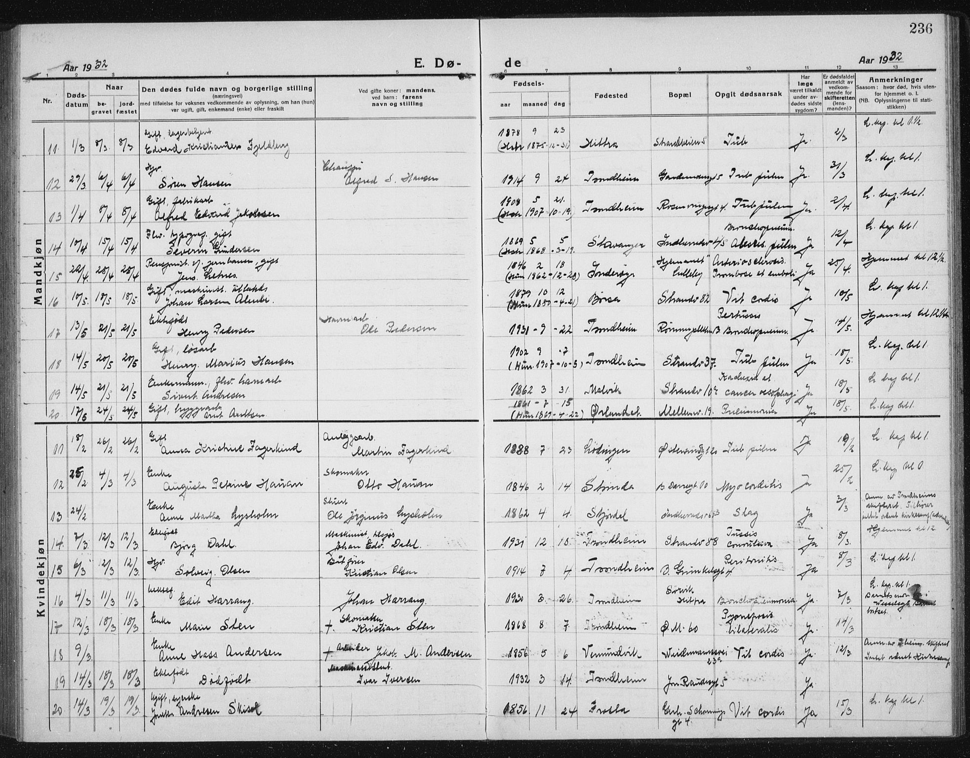 Ministerialprotokoller, klokkerbøker og fødselsregistre - Sør-Trøndelag, AV/SAT-A-1456/605/L0260: Parish register (copy) no. 605C07, 1922-1942, p. 236