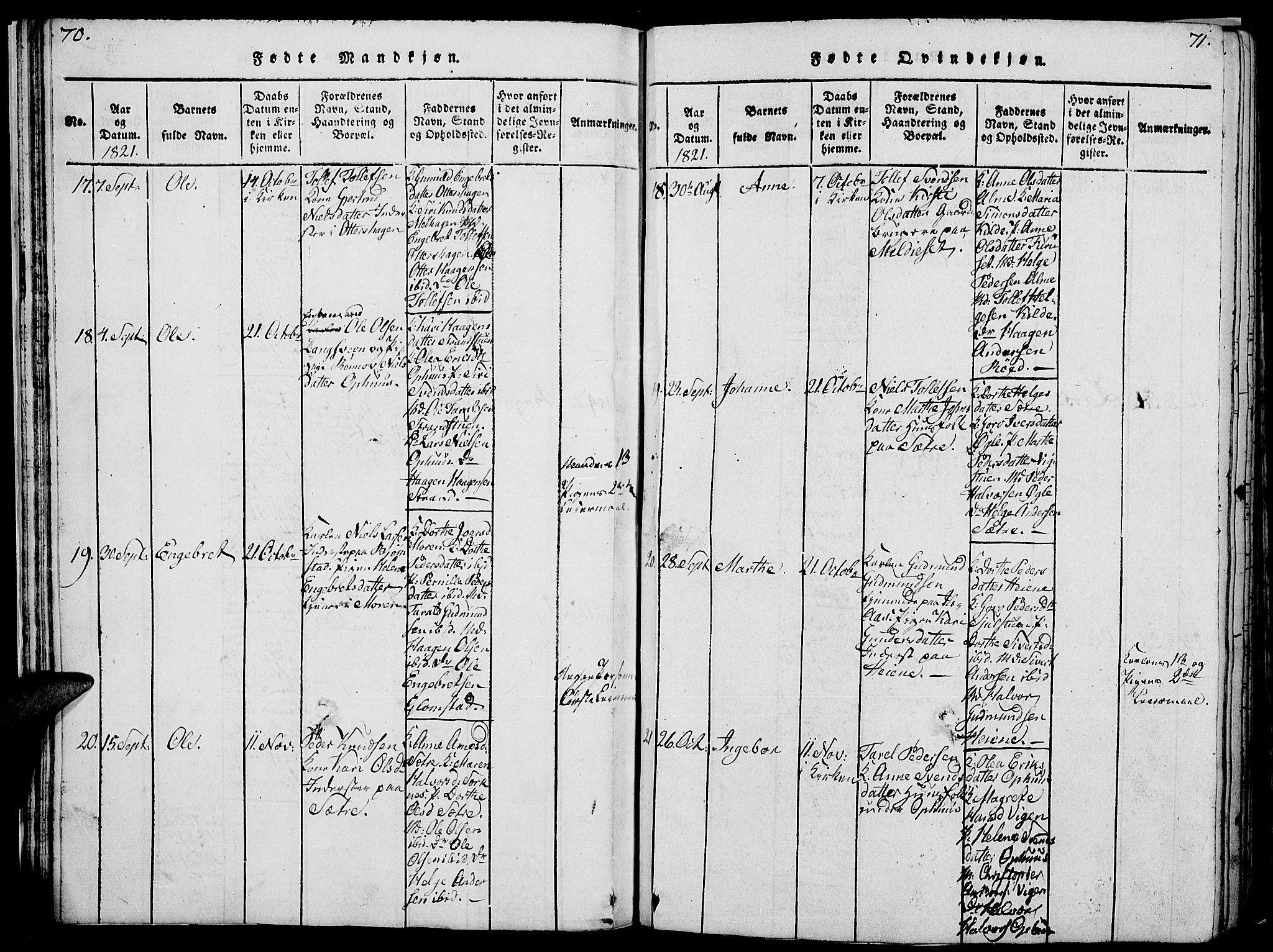 Åmot prestekontor, Hedmark, SAH/PREST-056/H/Ha/Hab/L0001: Parish register (copy) no. 1, 1815-1847, p. 70-71