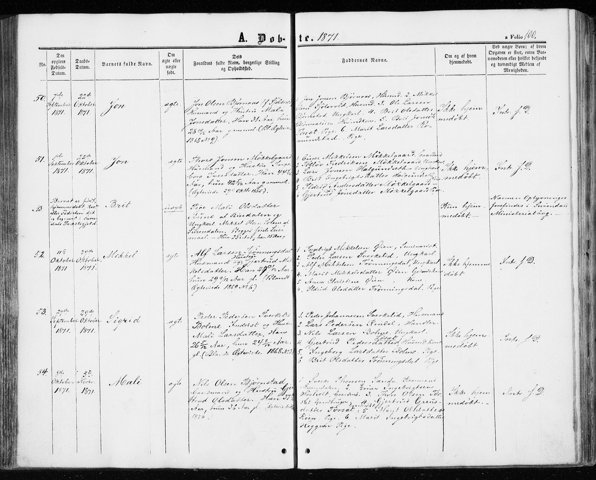 Ministerialprotokoller, klokkerbøker og fødselsregistre - Møre og Romsdal, AV/SAT-A-1454/598/L1067: Parish register (official) no. 598A01, 1858-1871, p. 100