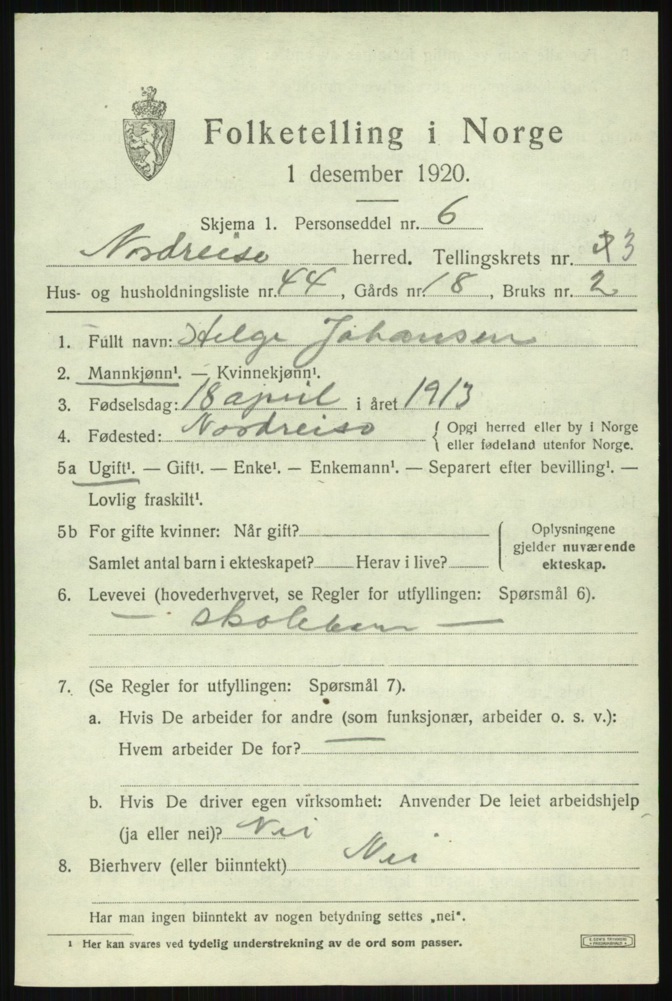 SATØ, 1920 census for Nordreisa, 1920, p. 1797