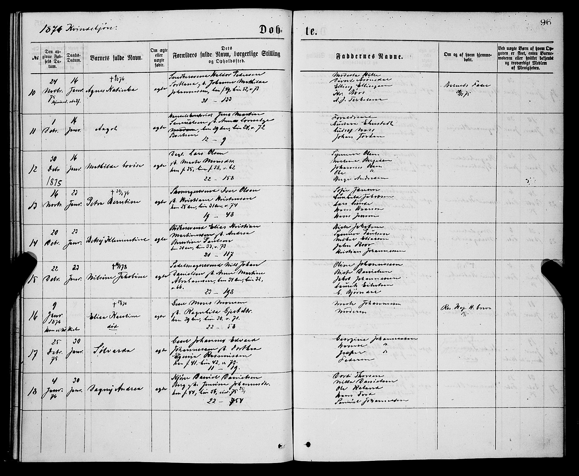 Korskirken sokneprestembete, AV/SAB-A-76101/H/Hab: Parish register (copy) no. B 7, 1874-1878, p. 96