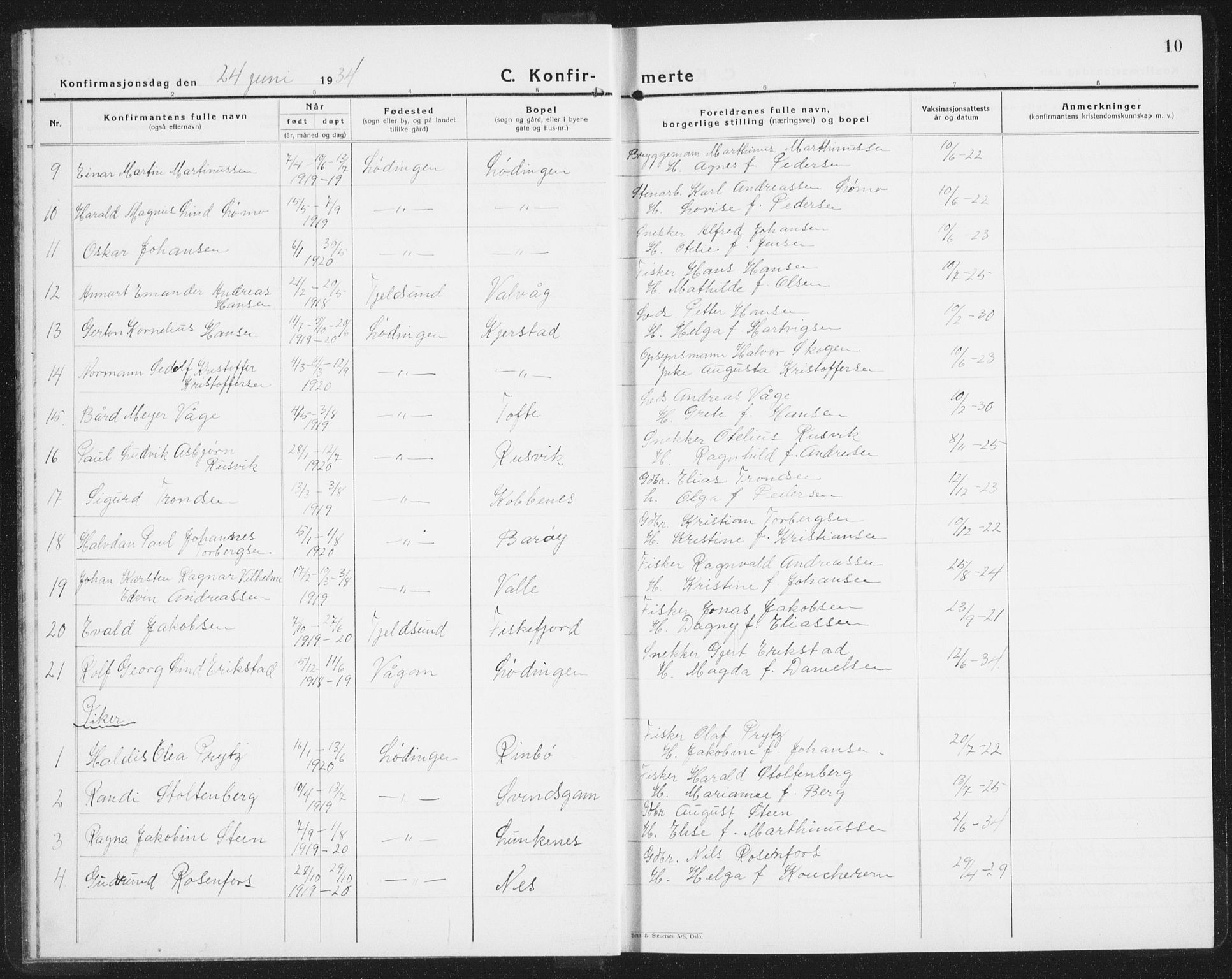 Ministerialprotokoller, klokkerbøker og fødselsregistre - Nordland, SAT/A-1459/872/L1050: Parish register (copy) no. 872C06, 1932-1942, p. 10