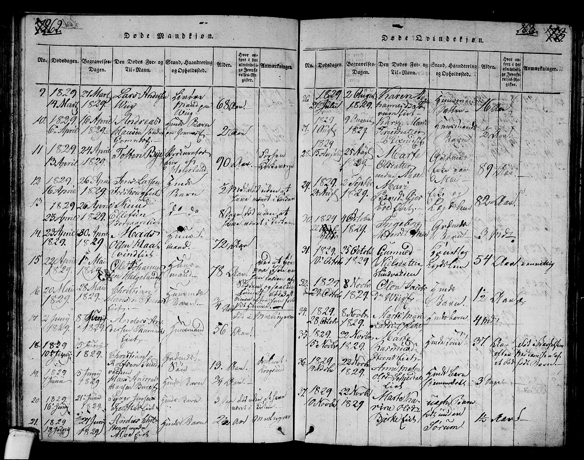 Hole kirkebøker, AV/SAKO-A-228/G/Ga/L0001: Parish register (copy) no. I 1, 1814-1842, p. 262-263