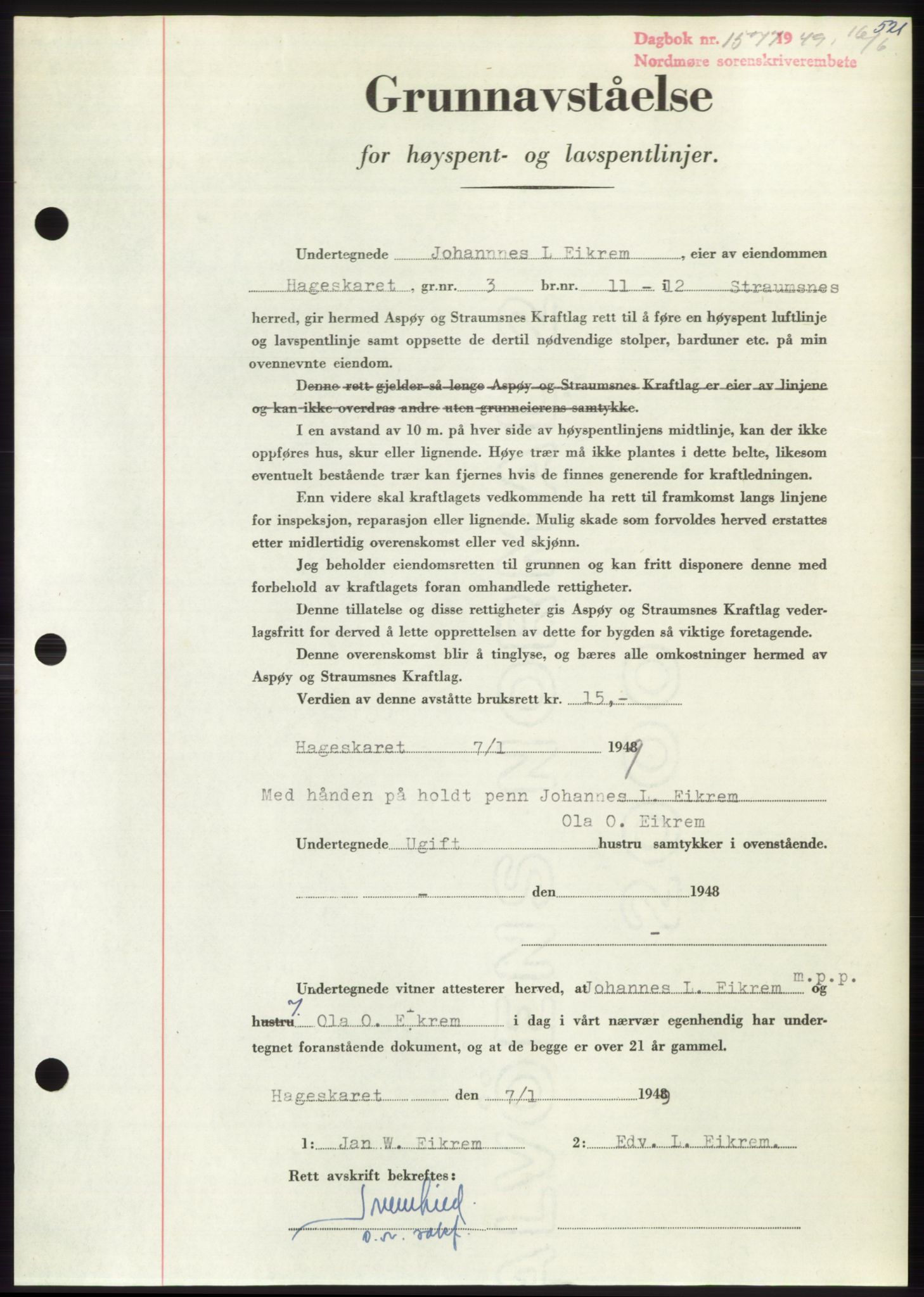 Nordmøre sorenskriveri, AV/SAT-A-4132/1/2/2Ca: Mortgage book no. B101, 1949-1949, Diary no: : 1577/1949