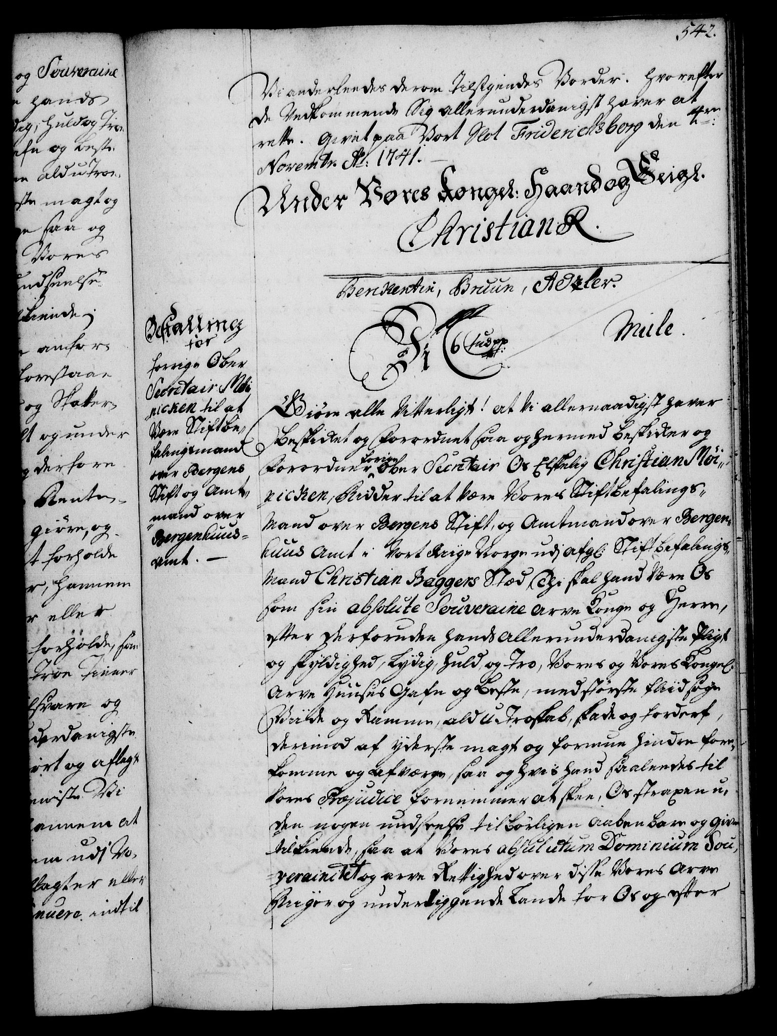 Rentekammeret, Kammerkanselliet, RA/EA-3111/G/Gg/Gge/L0002: Norsk bestallingsprotokoll med register (merket RK 53.26), 1730-1744, p. 542