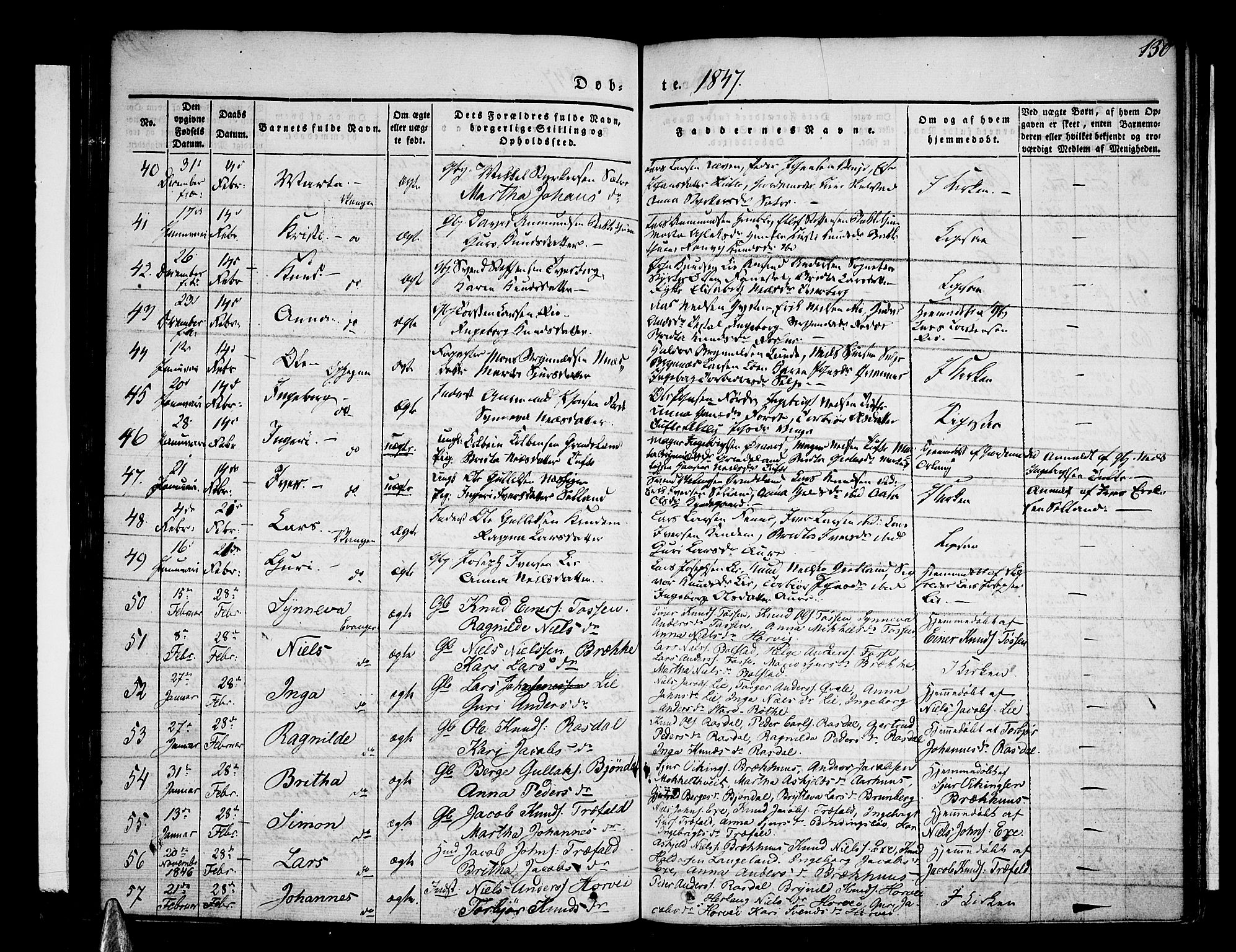 Voss sokneprestembete, SAB/A-79001/H/Haa: Parish register (official) no. A 13, 1836-1851, p. 130