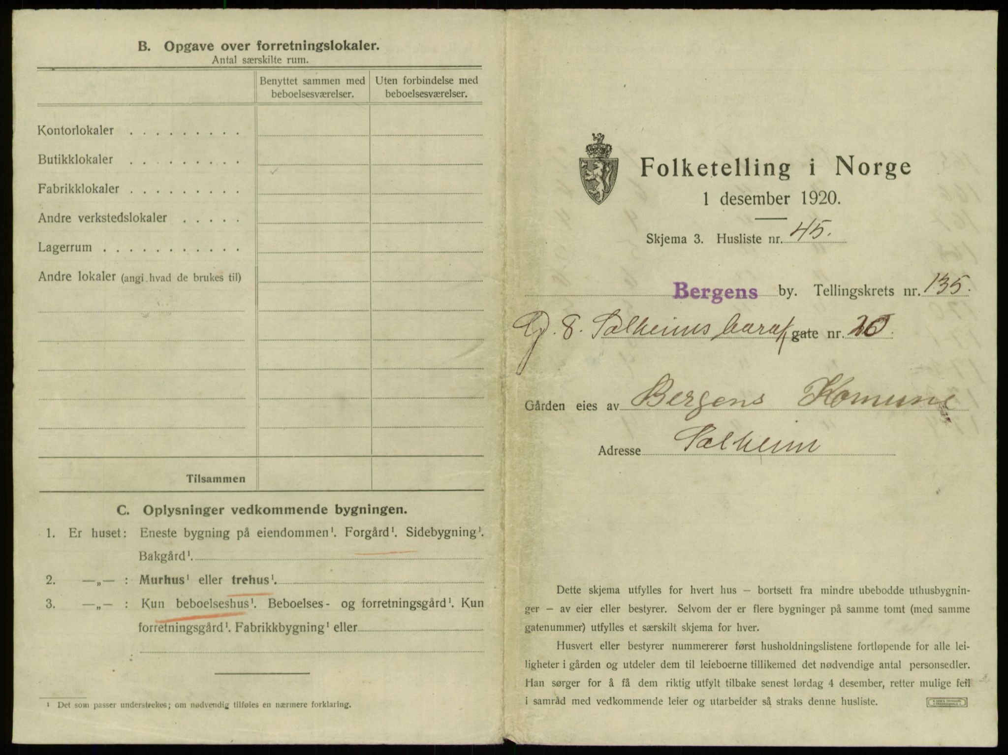 SAB, 1920 census for Bergen, 1920, p. 12654
