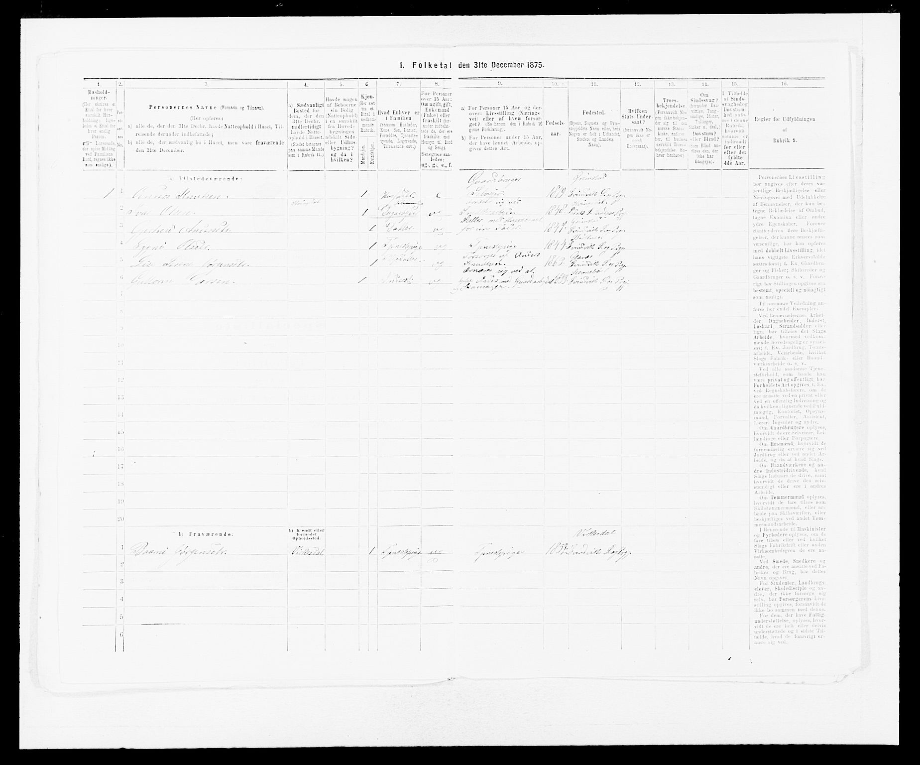 SAB, 1875 census for 1411P Eivindvik, 1875, p. 912