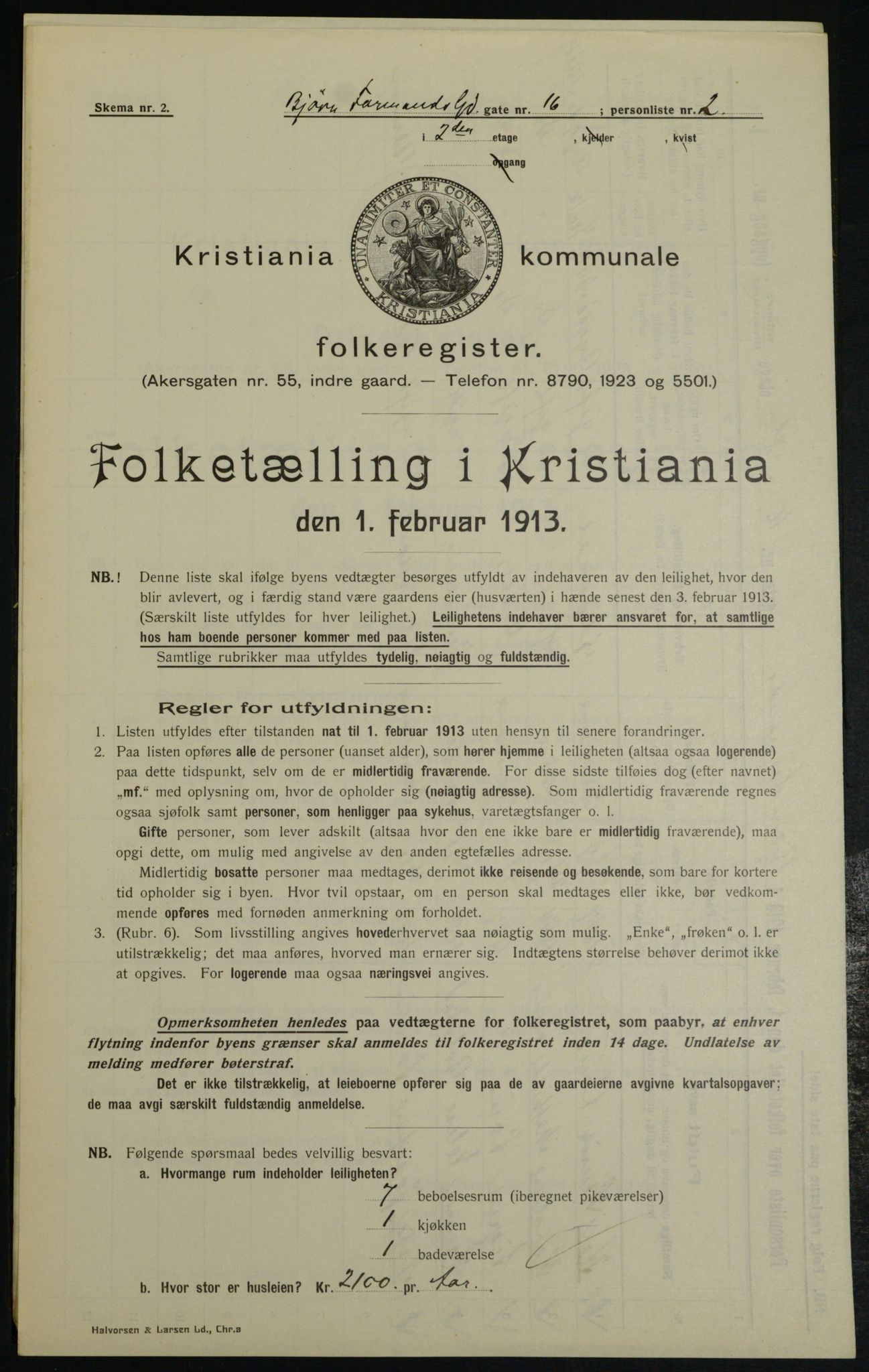 OBA, Municipal Census 1913 for Kristiania, 1913, p. 6567