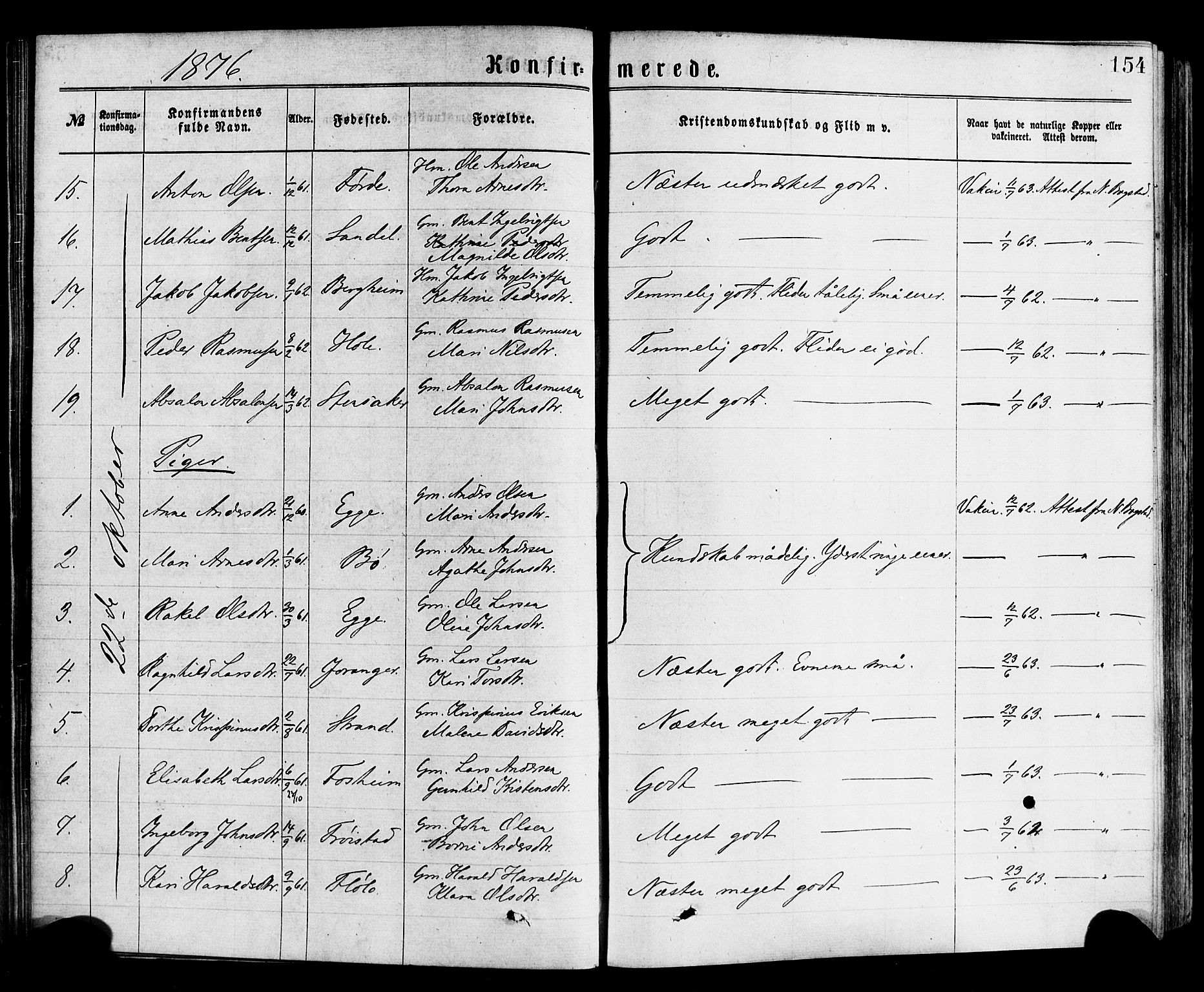 Gloppen sokneprestembete, AV/SAB-A-80101/H/Haa/Haac/L0001: Parish register (official) no. C 1, 1871-1886, p. 154