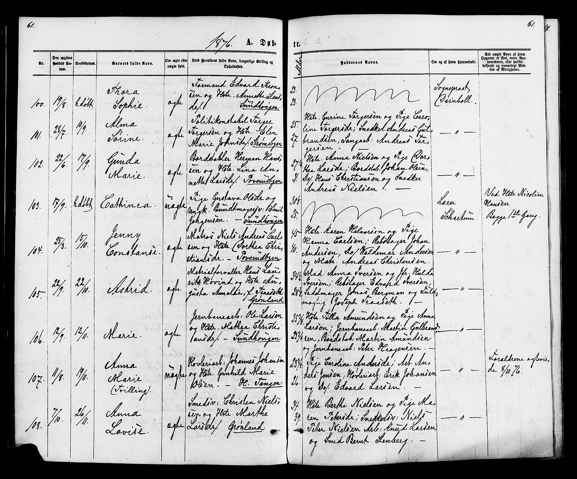 Strømsø kirkebøker, AV/SAKO-A-246/F/Fa/L0020: Parish register (official) no. I 20, 1870-1878, p. 61