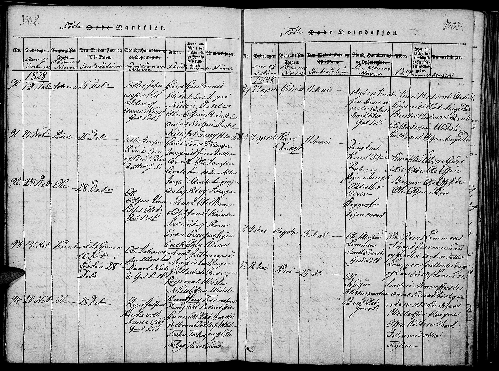 Slidre prestekontor, SAH/PREST-134/H/Ha/Haa/L0002: Parish register (official) no. 2, 1814-1830, p. 302-303