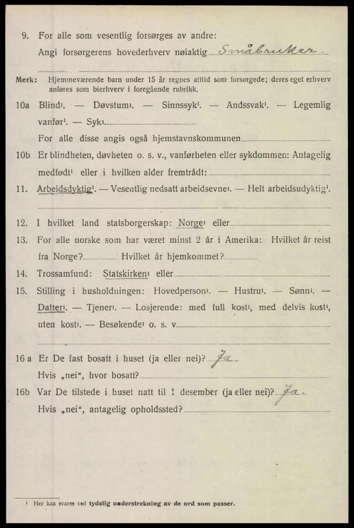 SAK, 1920 census for Øyestad, 1920, p. 3173