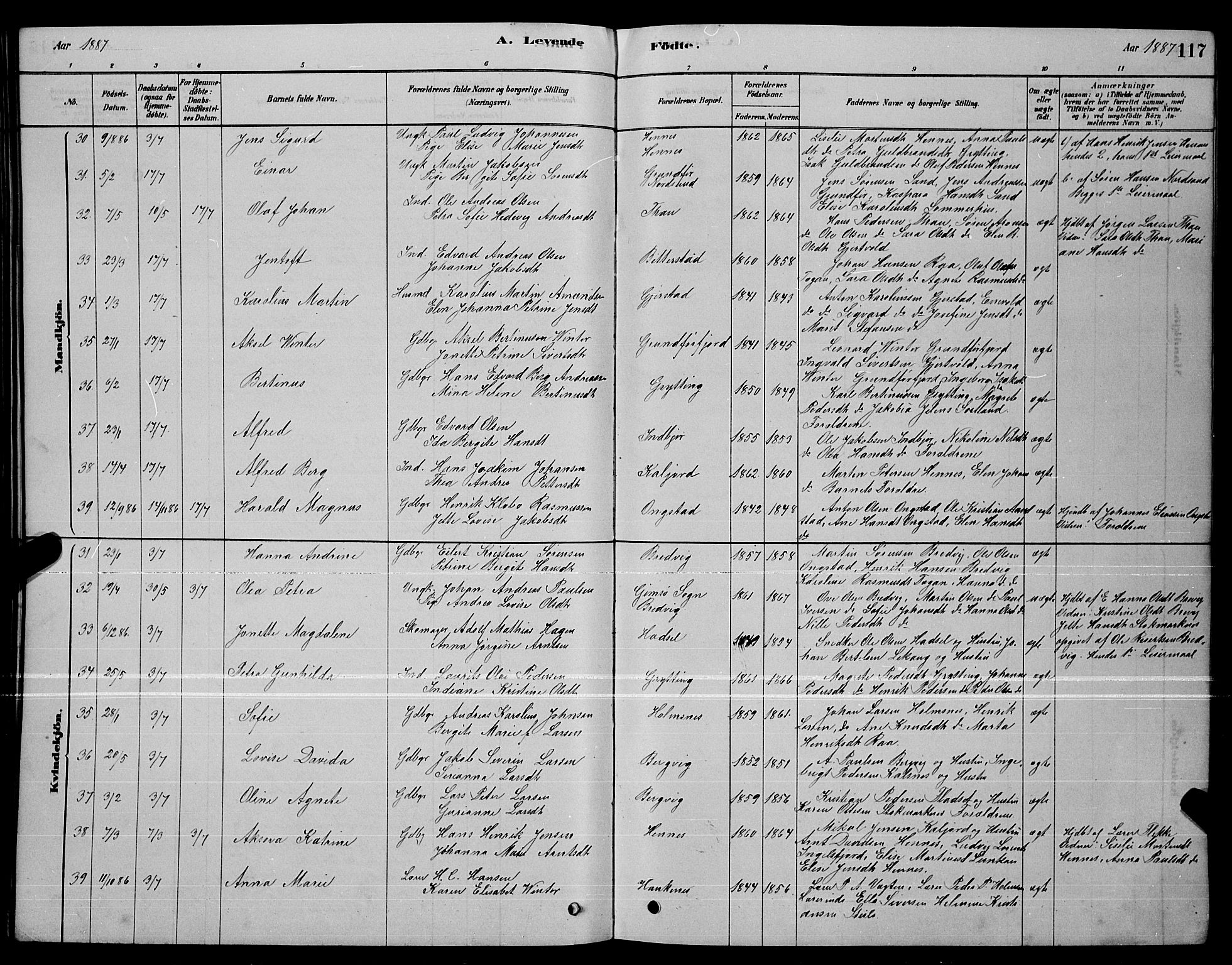 Ministerialprotokoller, klokkerbøker og fødselsregistre - Nordland, AV/SAT-A-1459/888/L1267: Parish register (copy) no. 888C05, 1878-1890, p. 117