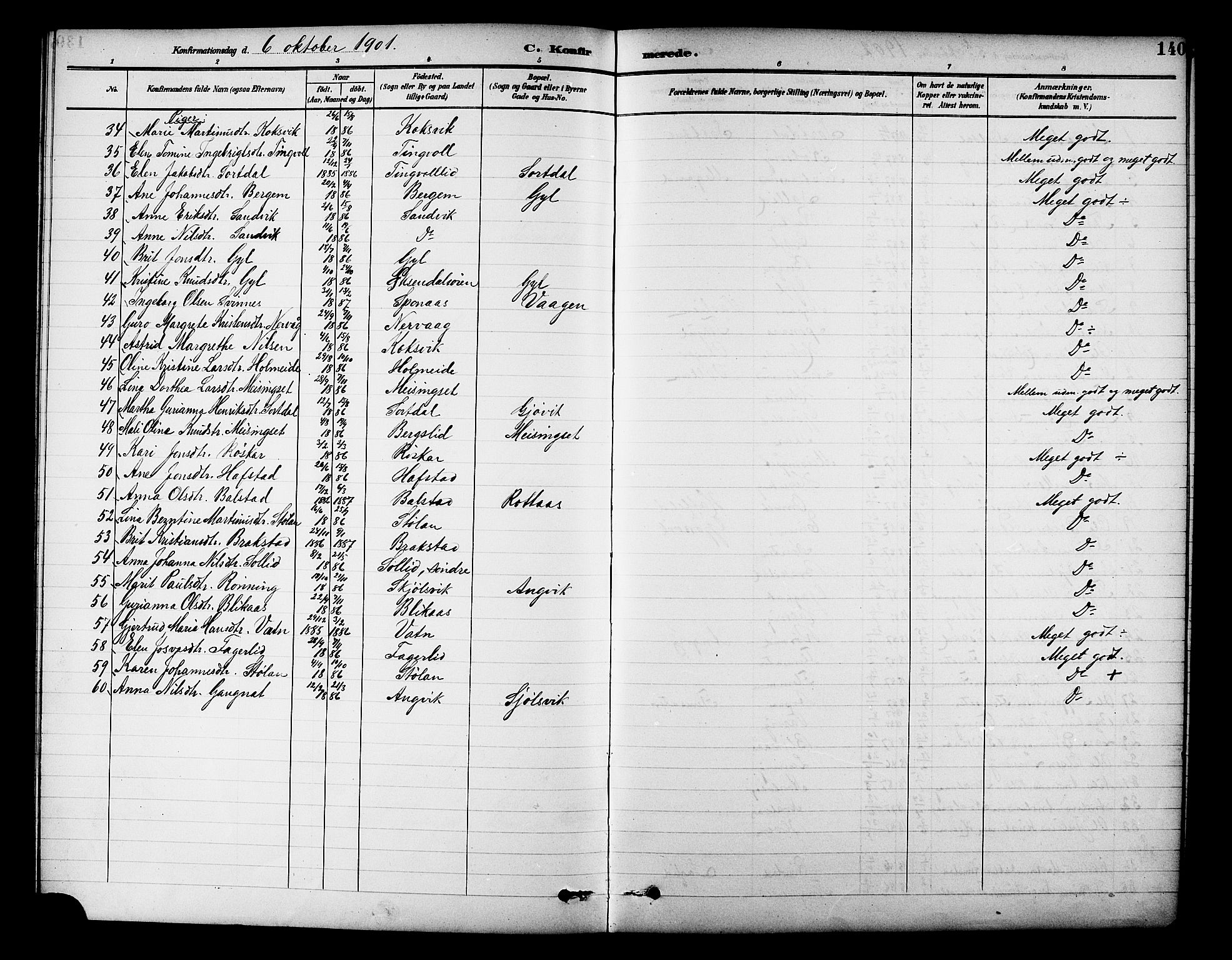 Ministerialprotokoller, klokkerbøker og fødselsregistre - Møre og Romsdal, AV/SAT-A-1454/586/L0992: Parish register (copy) no. 586C03, 1892-1909, p. 140