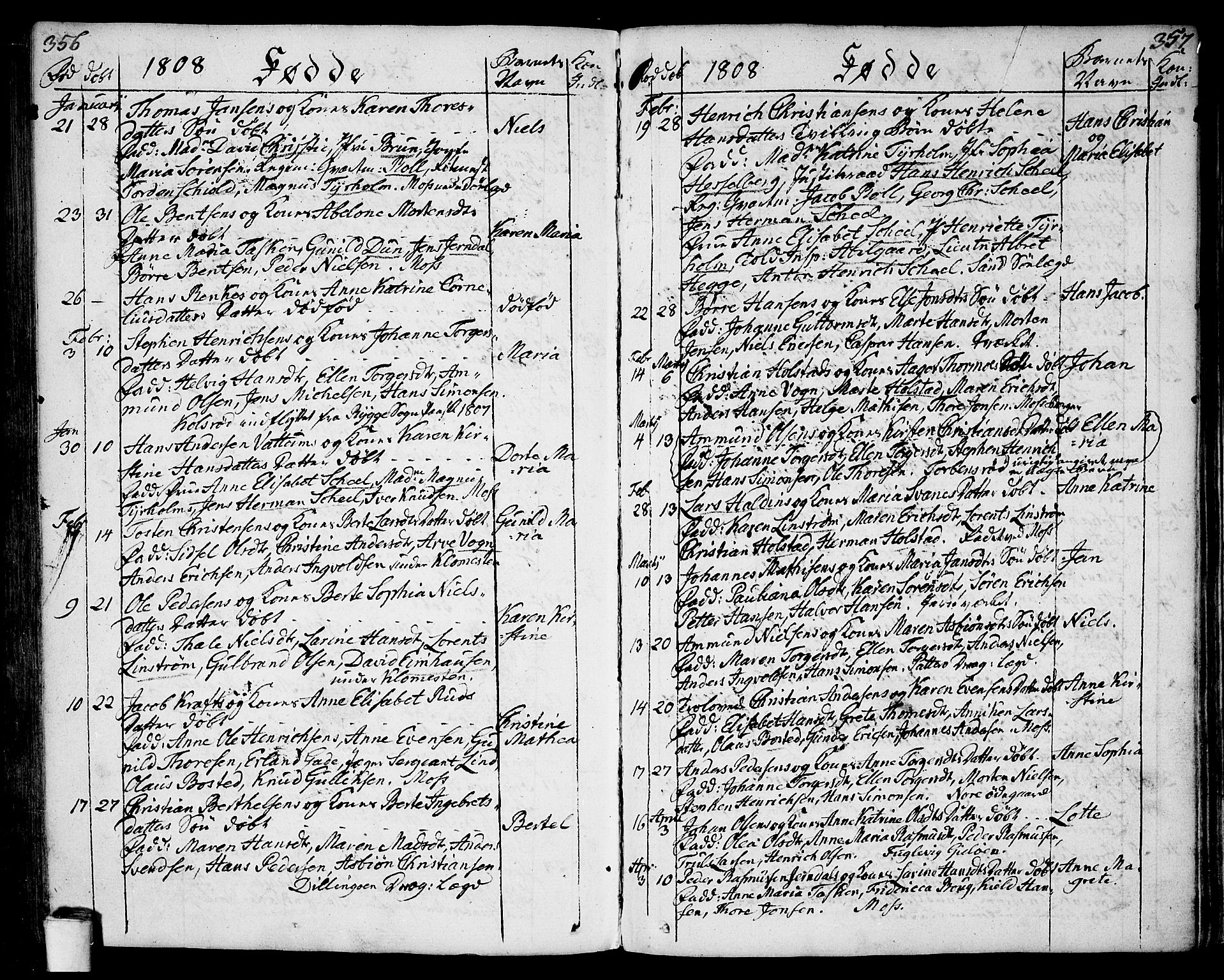 Moss prestekontor Kirkebøker, SAO/A-2003/F/Fa/L0004: Parish register (official) no. I 4, 1784-1808, p. 356-357