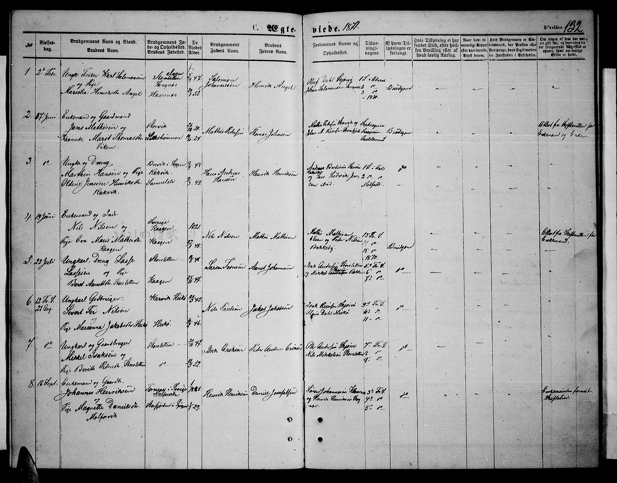 Skjervøy sokneprestkontor, AV/SATØ-S-1300/H/Ha/Hab/L0005klokker: Parish register (copy) no. 5, 1871-1877, p. 132