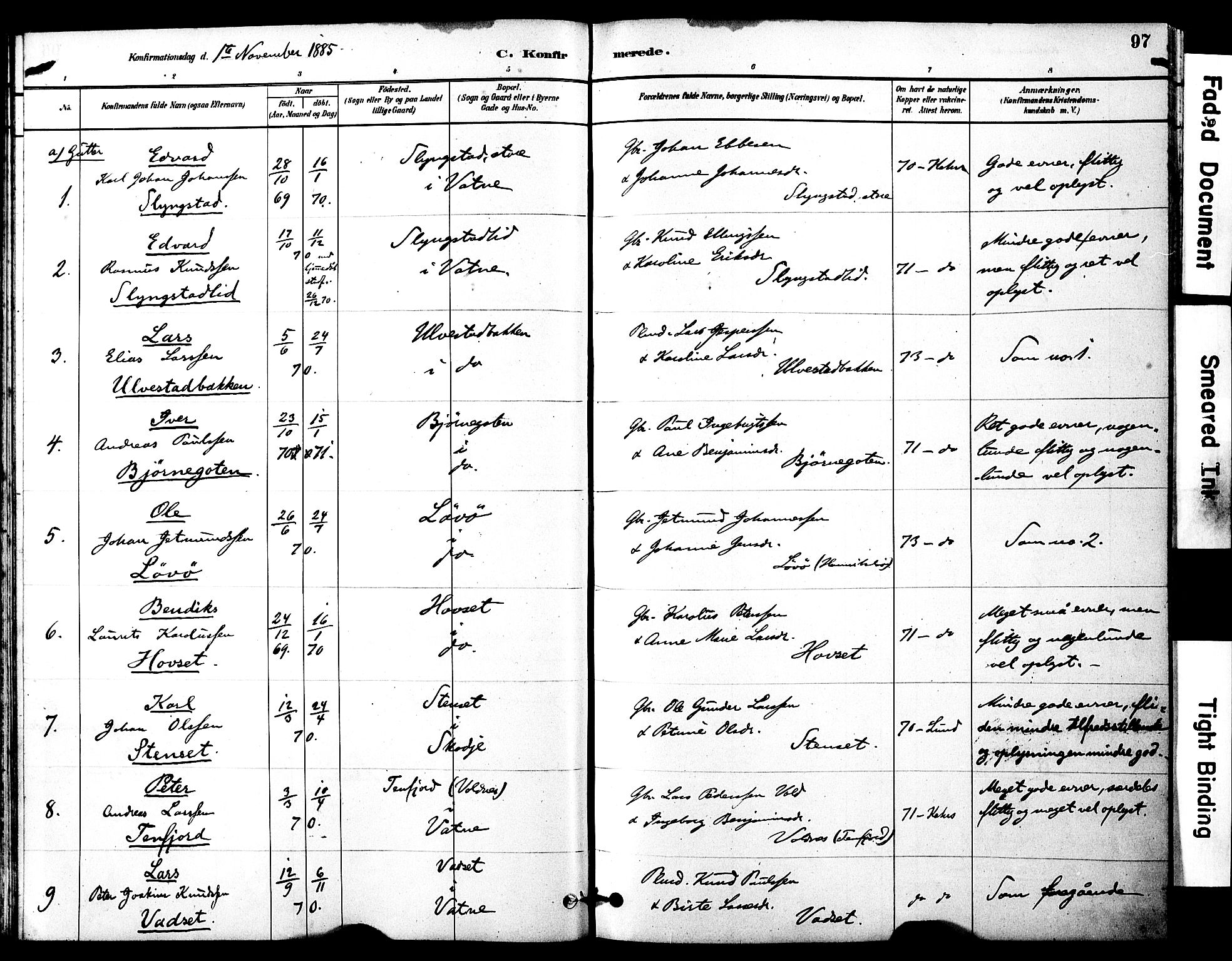 Ministerialprotokoller, klokkerbøker og fødselsregistre - Møre og Romsdal, SAT/A-1454/525/L0374: Parish register (official) no. 525A04, 1880-1899, p. 97