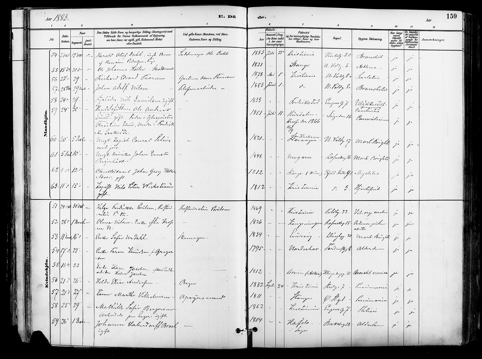 Johannes prestekontor Kirkebøker, AV/SAO-A-10852/F/Fa/L0004: Parish register (official) no. 4, 1883-1907, p. 159