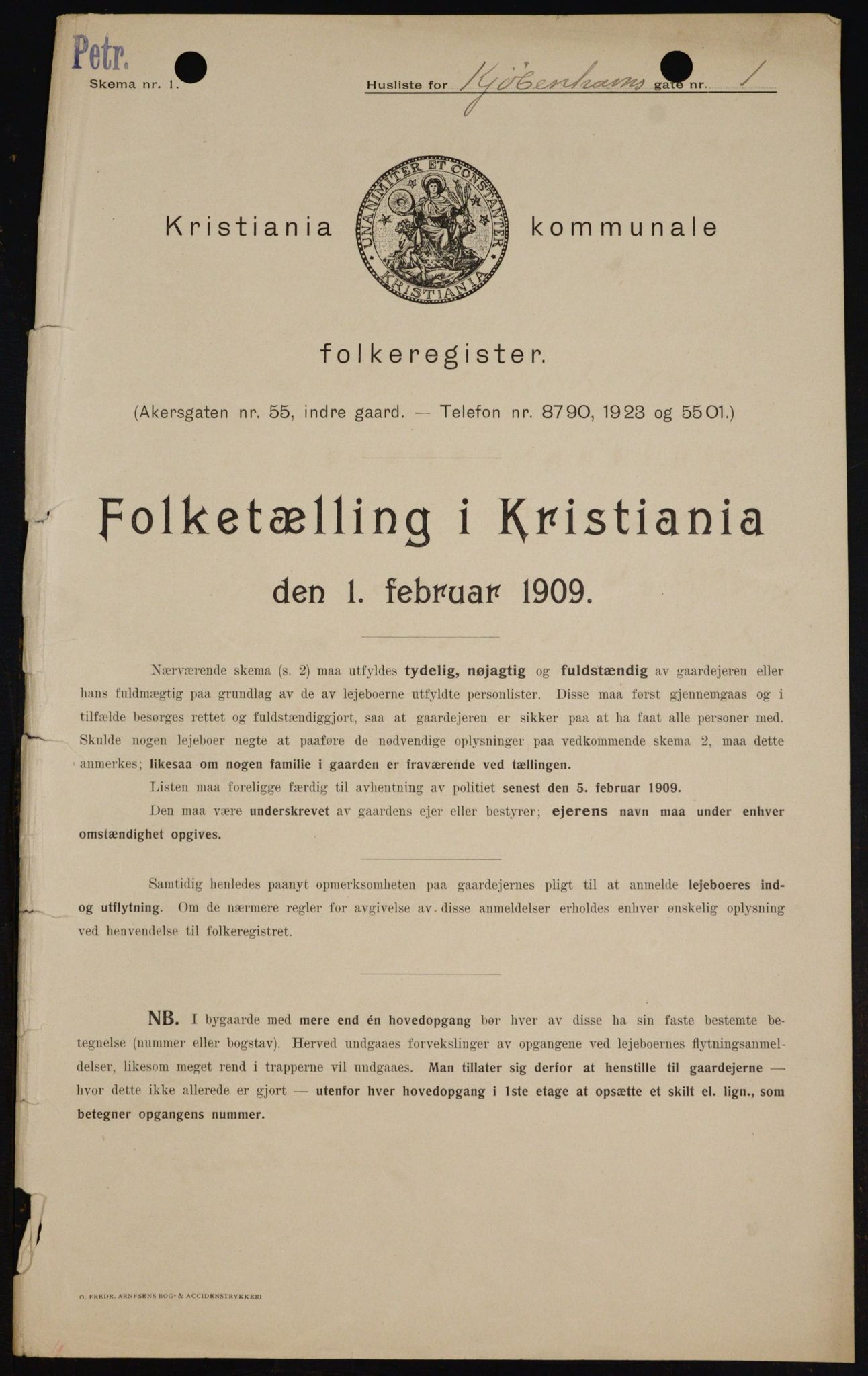 OBA, Municipal Census 1909 for Kristiania, 1909, p. 46945