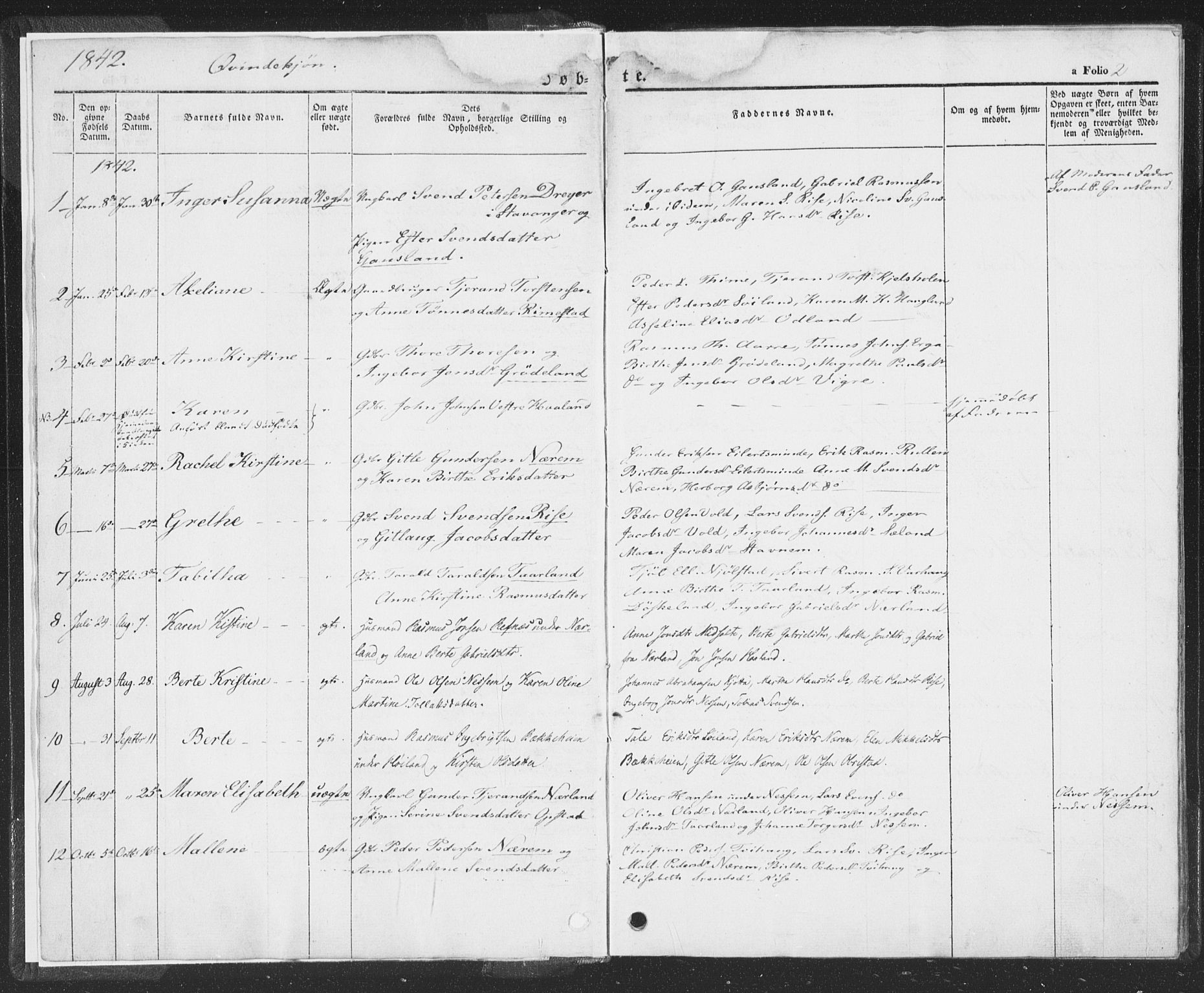 Hå sokneprestkontor, AV/SAST-A-101801/001/30BA/L0006: Parish register (official) no. A 5, 1842-1853, p. 2