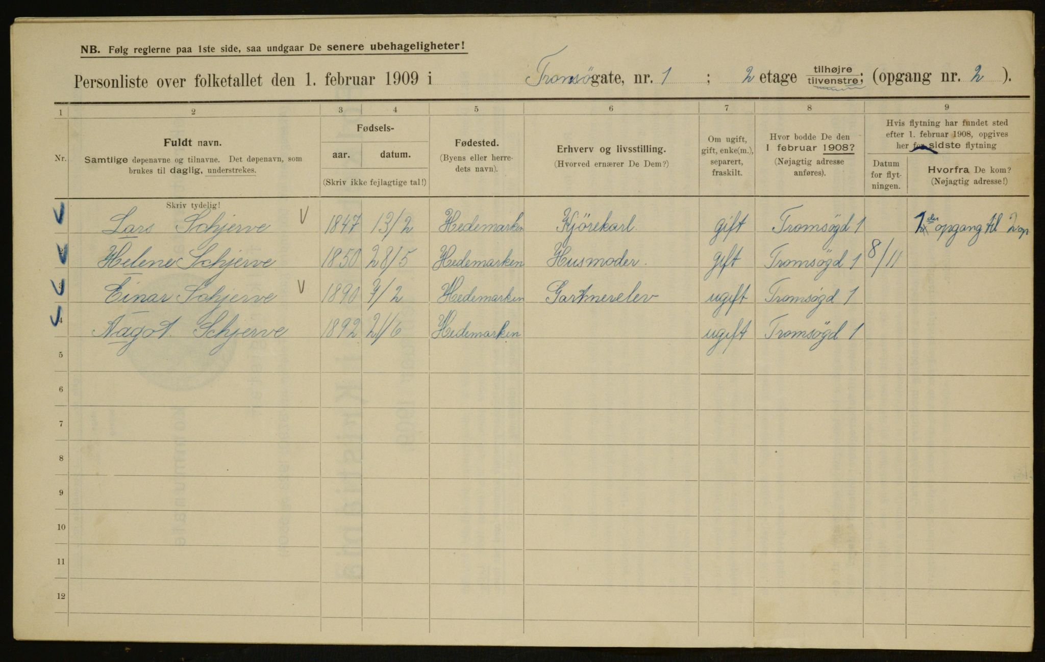 OBA, Municipal Census 1909 for Kristiania, 1909, p. 104843