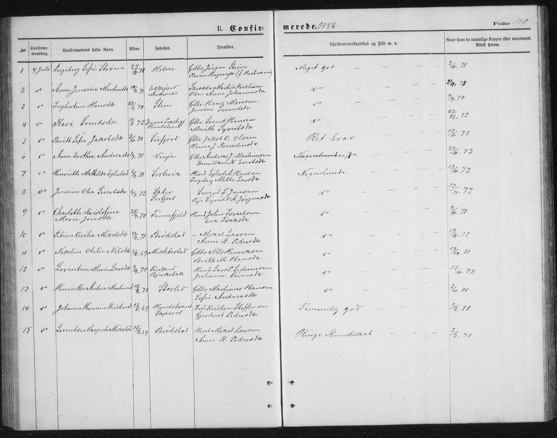 Tranøy sokneprestkontor, AV/SATØ-S-1313/I/Ia/Iab/L0013klokker: Parish register (copy) no. 13, 1874-1896, p. 109