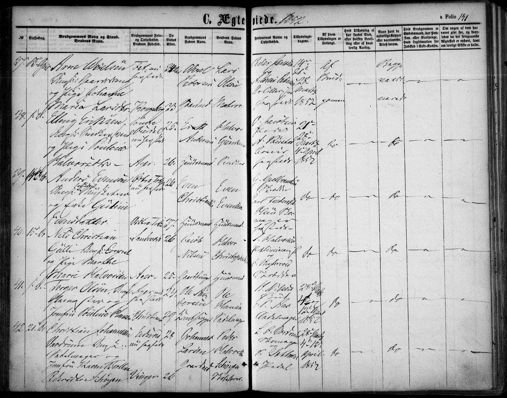 Oslo domkirke Kirkebøker, SAO/A-10752/F/Fa/L0020: Parish register (official) no. 20, 1848-1865, p. 141