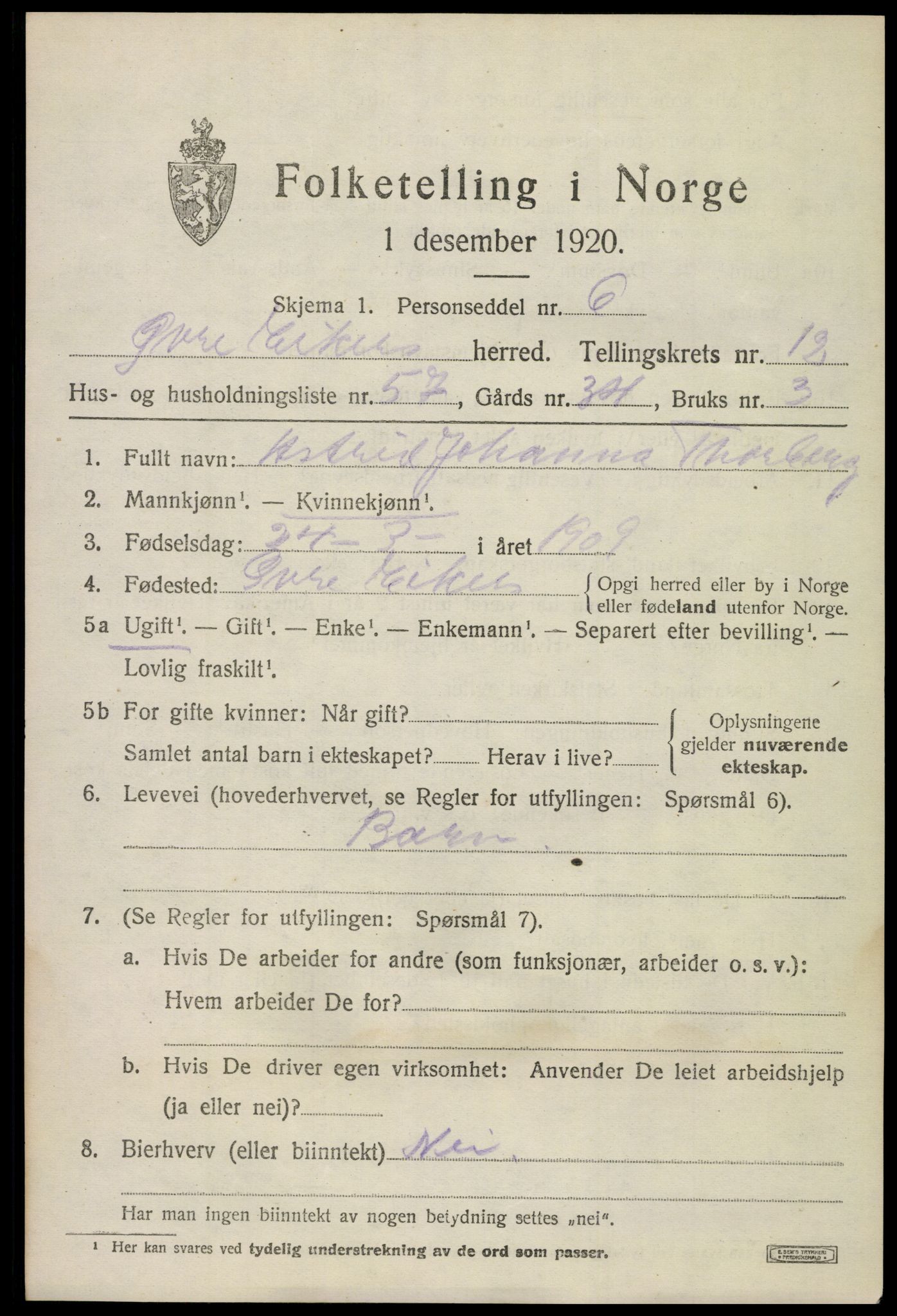 SAKO, 1920 census for Øvre Eiker, 1920, p. 19234