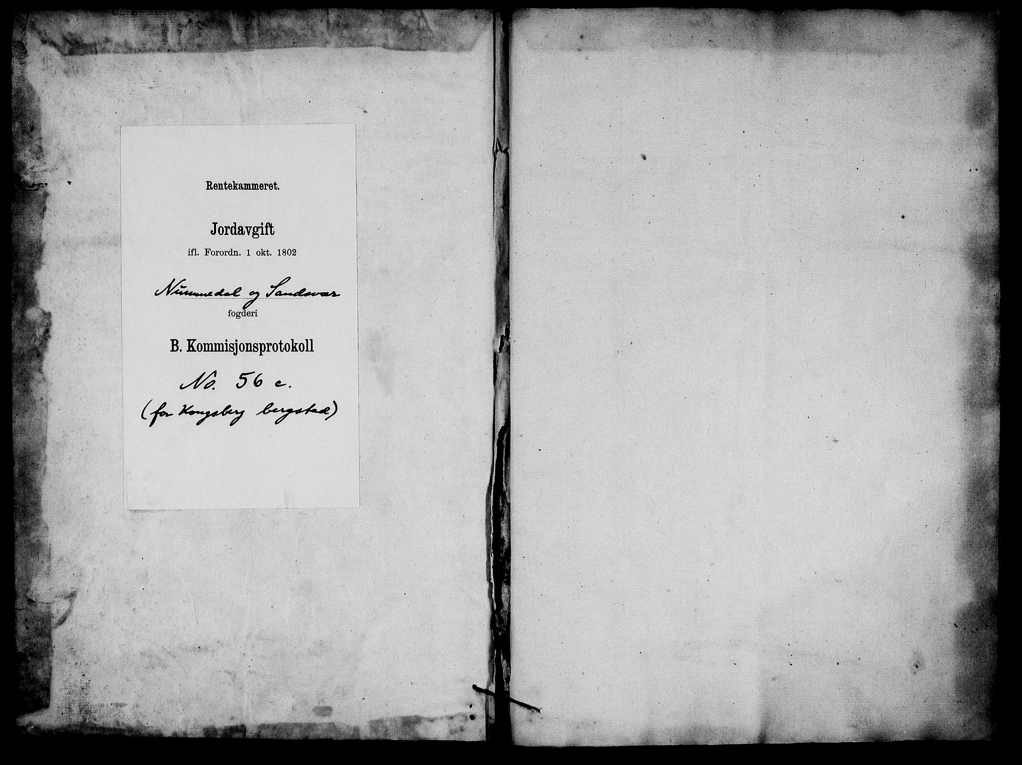 Rentekammeret inntil 1814, Realistisk ordnet avdeling, AV/RA-EA-4070/N/Ne/Nea/L0056c: Numedal og Sandsvær fogderi. Kommisjonsprotokoll for Kongsberg bergstad, 1803, p. 1