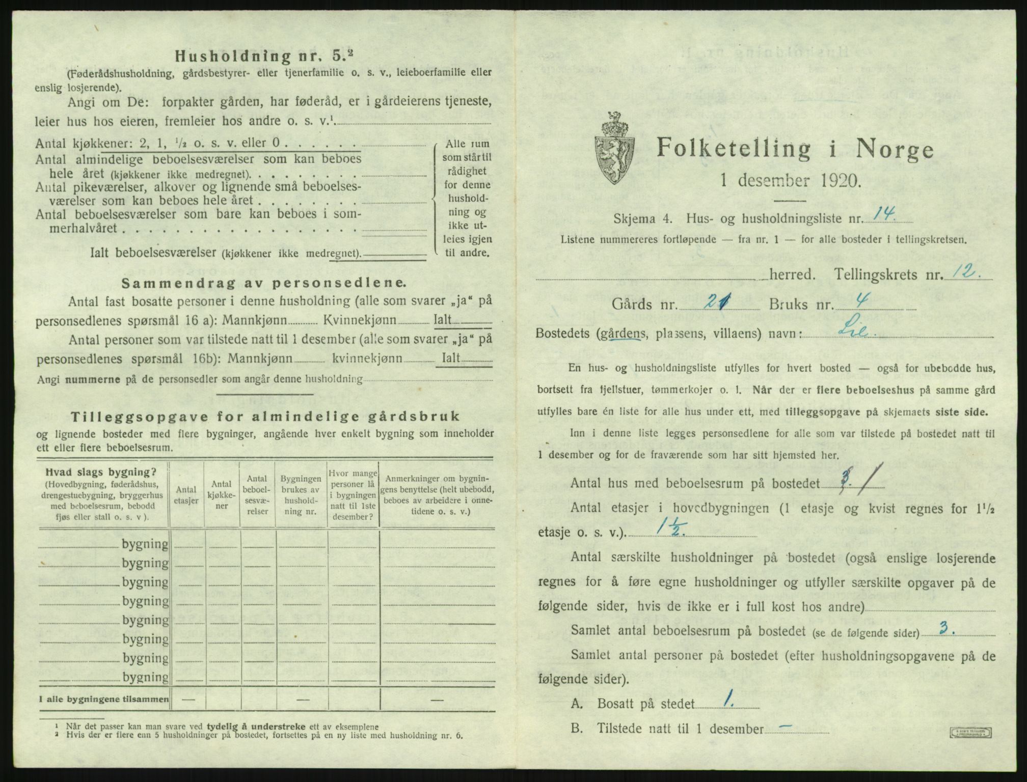 SAK, 1920 census for Hornnes, 1920, p. 499