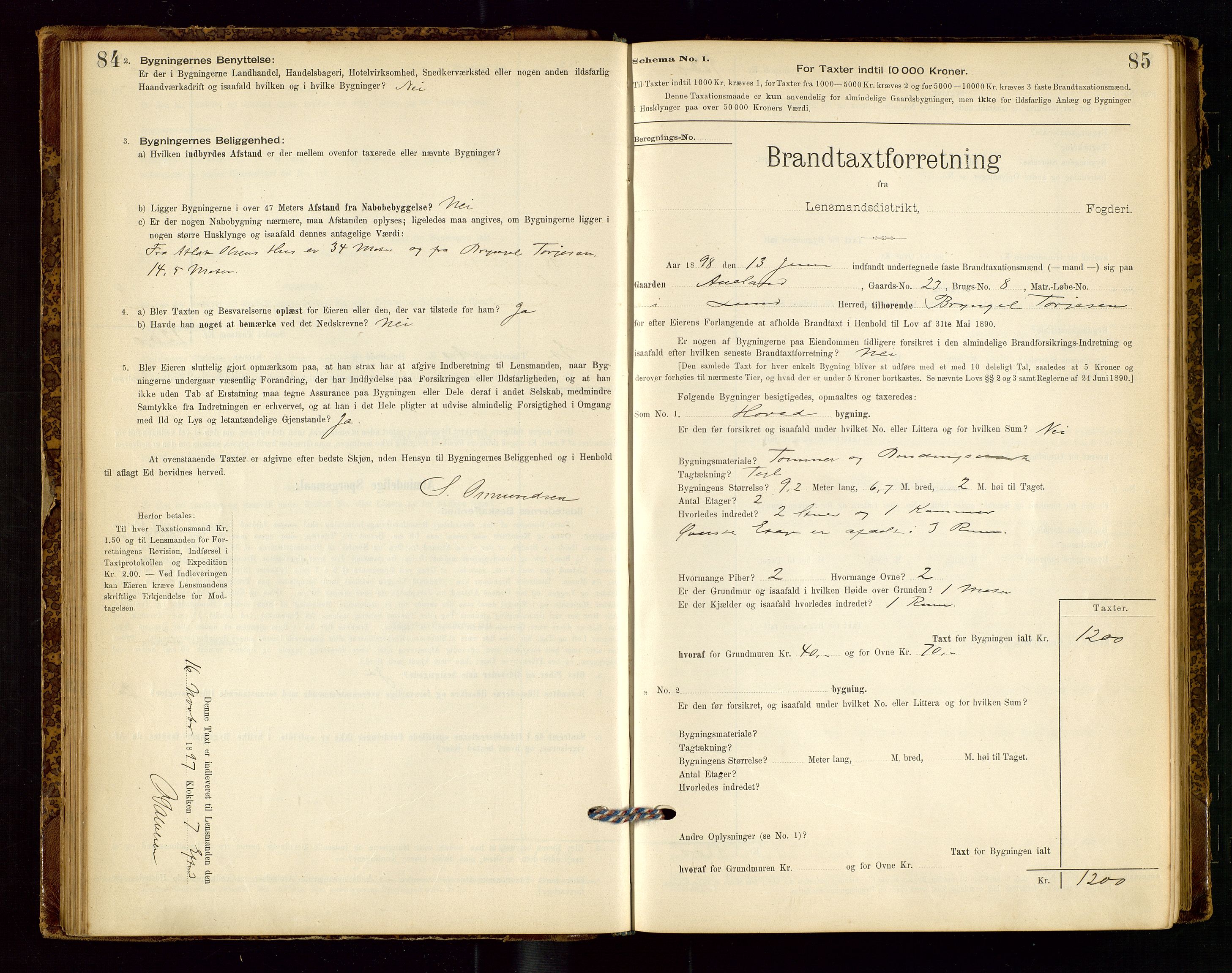 Lund lensmannskontor, SAST/A-100303/Gob/L0001: "Brandtakstprotokol", 1894-1907, p. 84-85