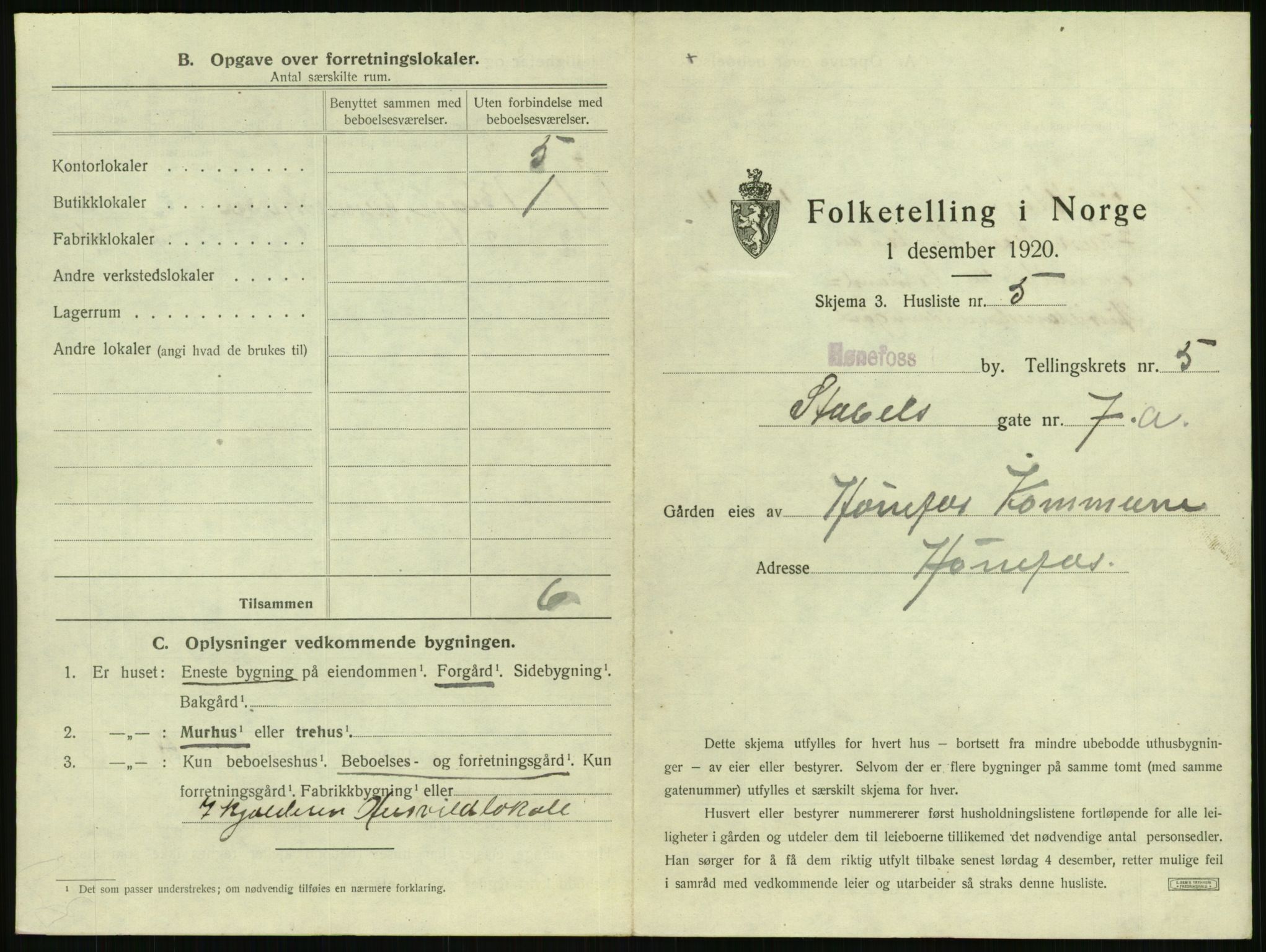 SAKO, 1920 census for Hønefoss, 1920, p. 524