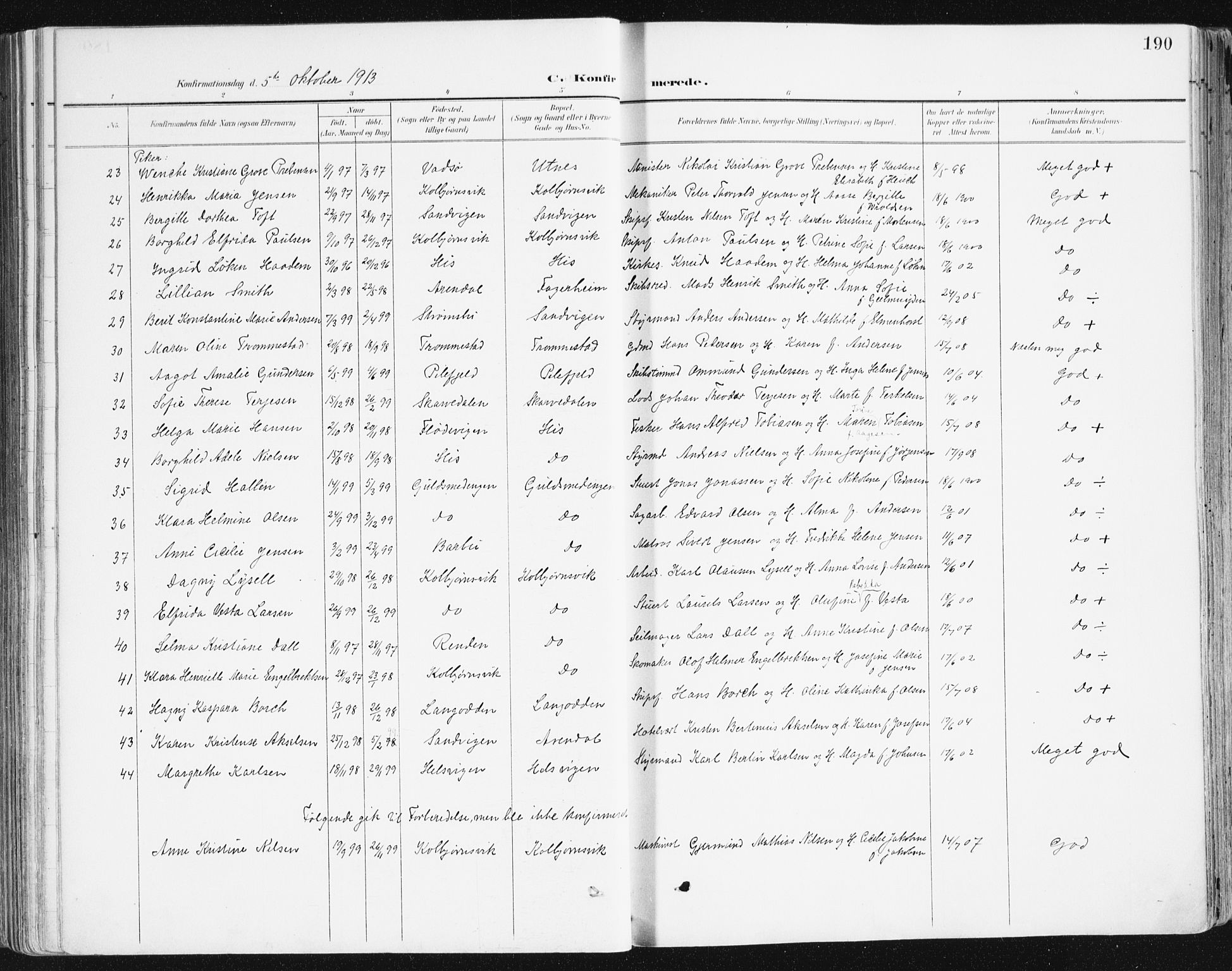 Hisøy sokneprestkontor, AV/SAK-1111-0020/F/Fa/L0004: Parish register (official) no. A 4, 1895-1917, p. 190