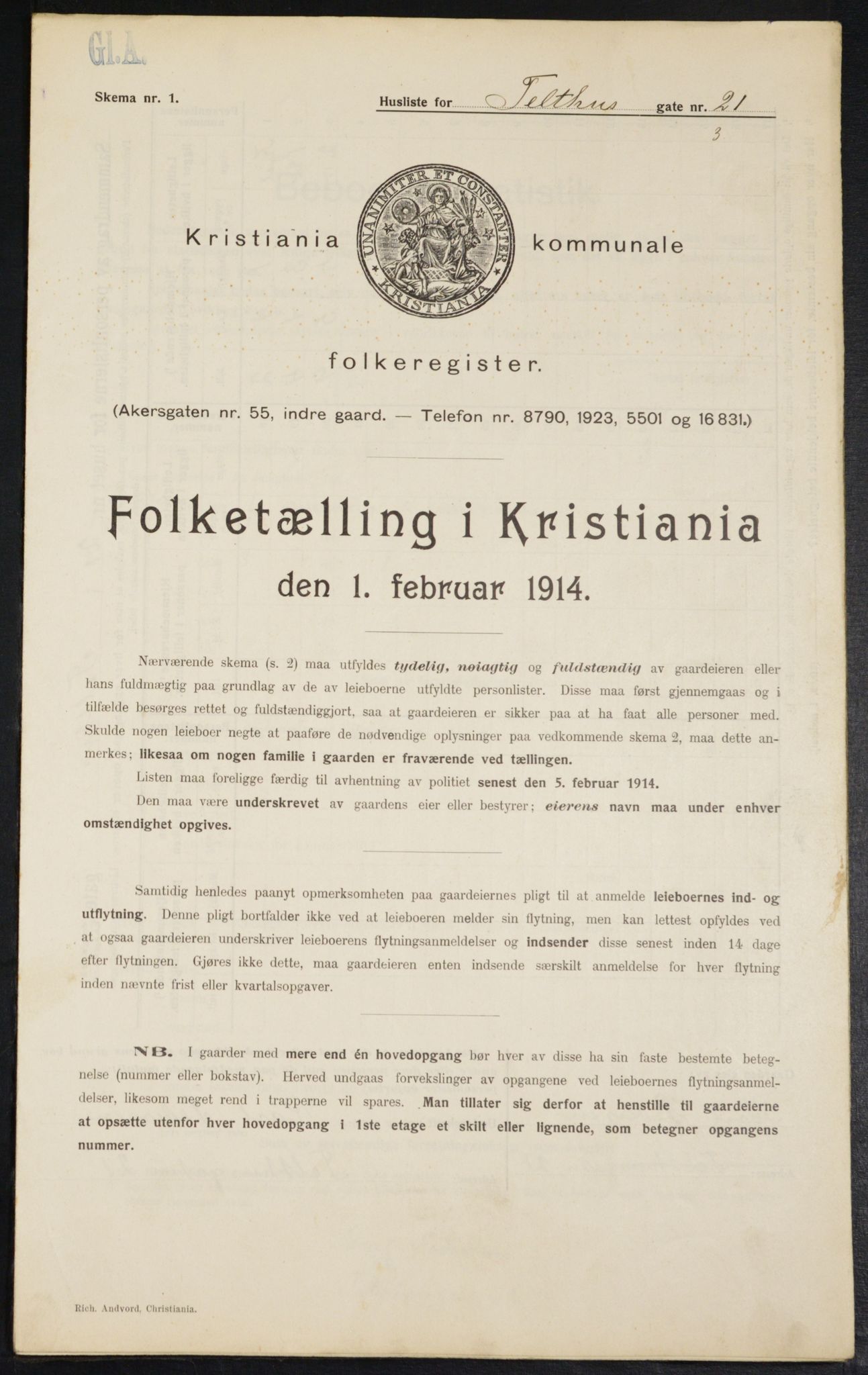 OBA, Municipal Census 1914 for Kristiania, 1914, p. 108488