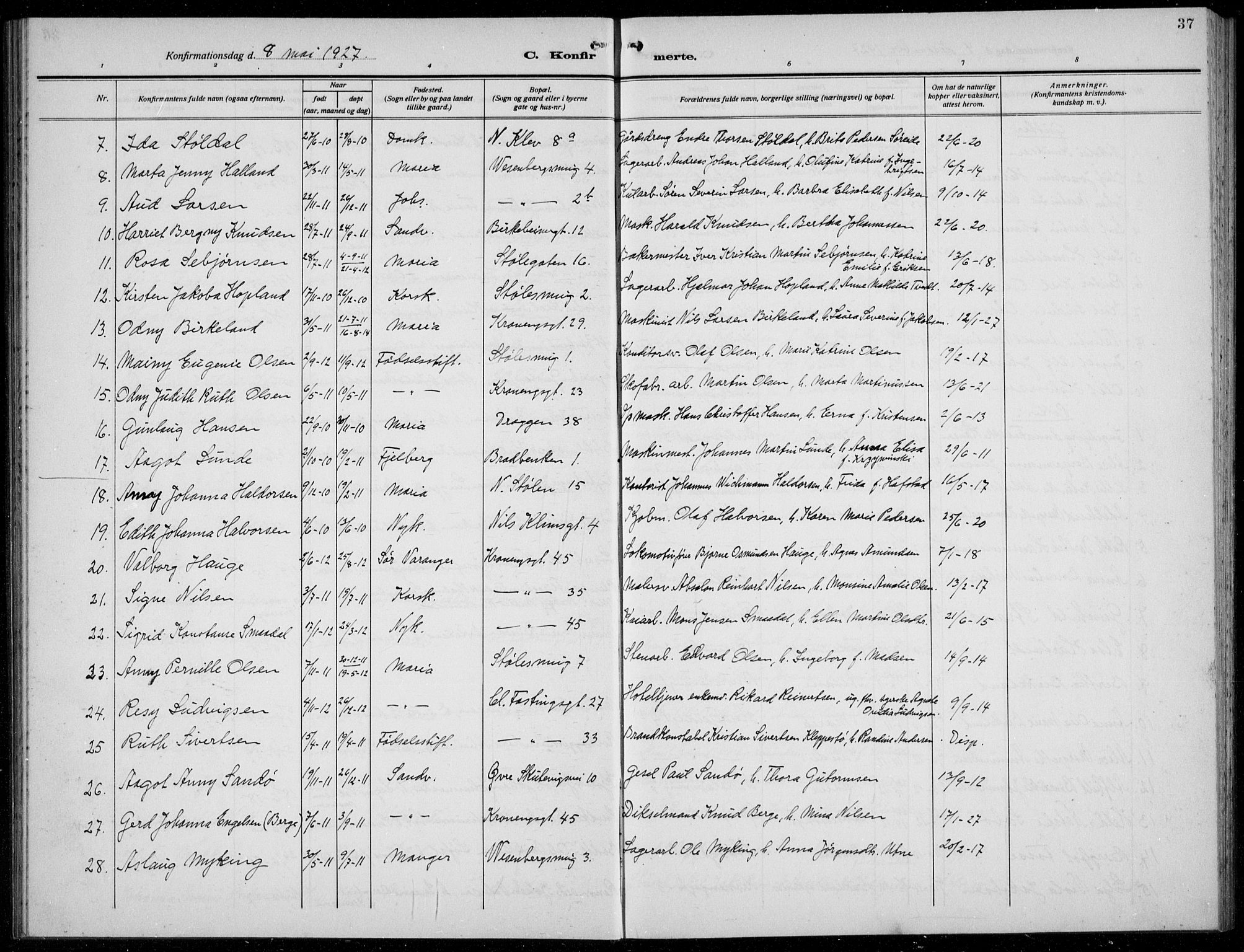 Mariakirken Sokneprestembete, AV/SAB-A-76901/H/Hab/L0010: Parish register (copy) no. A 10, 1920-1937, p. 37