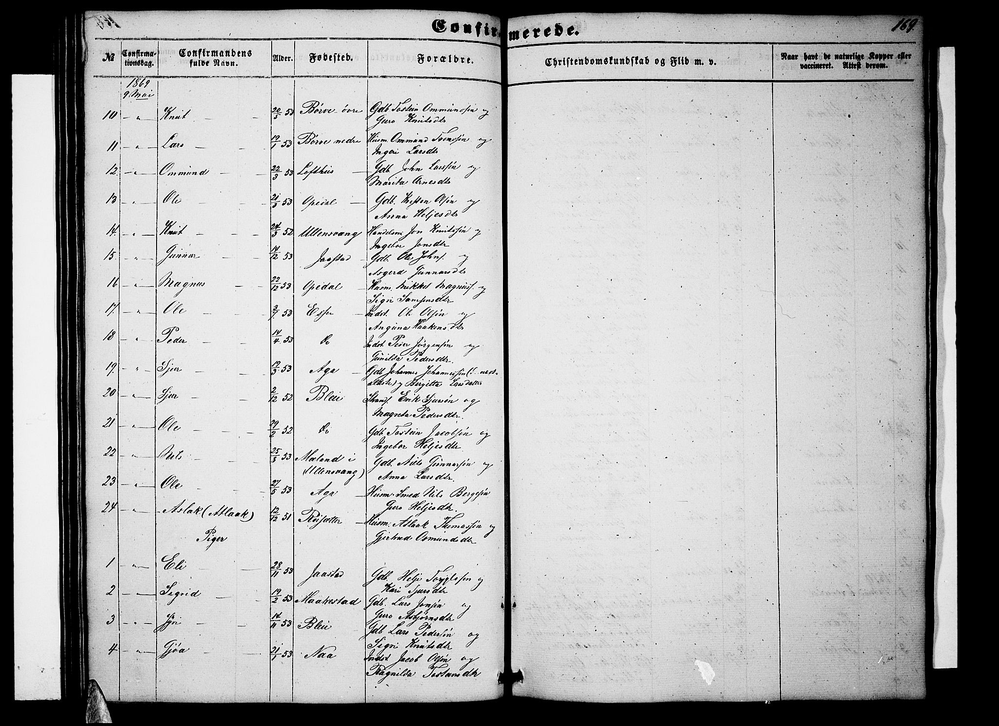 Ullensvang sokneprestembete, SAB/A-78701/H/Hab: Parish register (copy) no. B 10, 1858-1886, p. 169