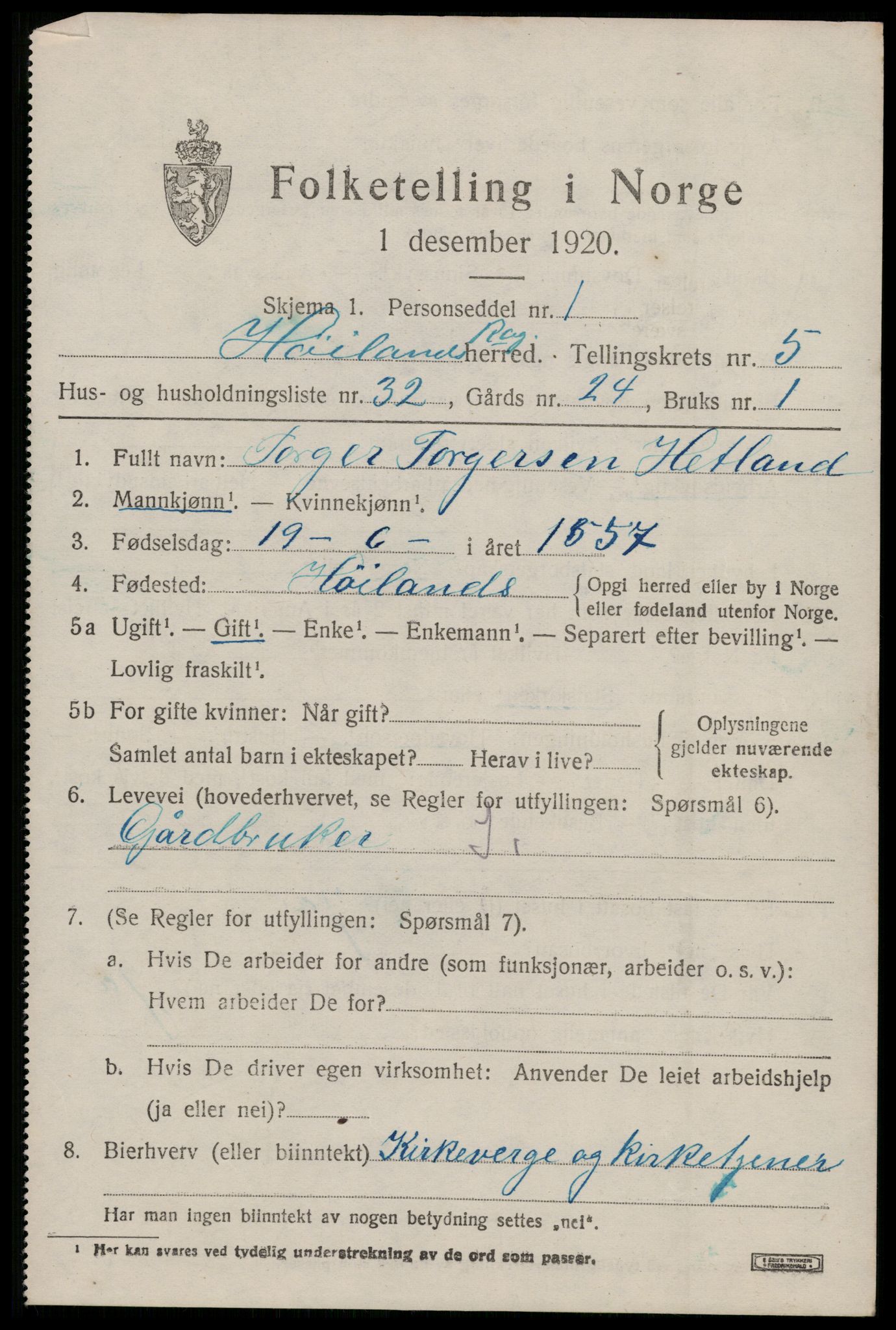 SAST, 1920 census for Høyland, 1920, p. 4256