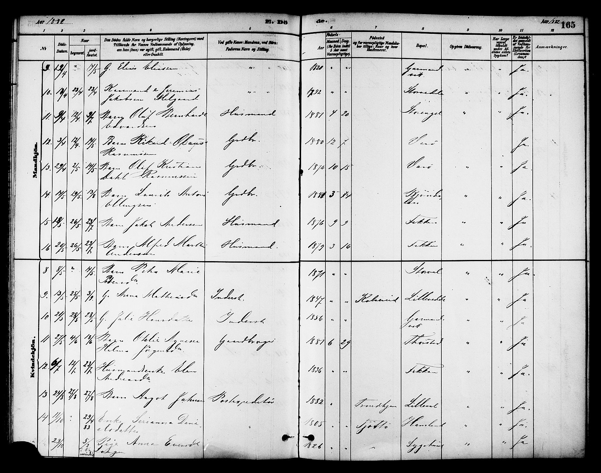 Ministerialprotokoller, klokkerbøker og fødselsregistre - Nord-Trøndelag, SAT/A-1458/784/L0672: Parish register (official) no. 784A07, 1880-1887, p. 165