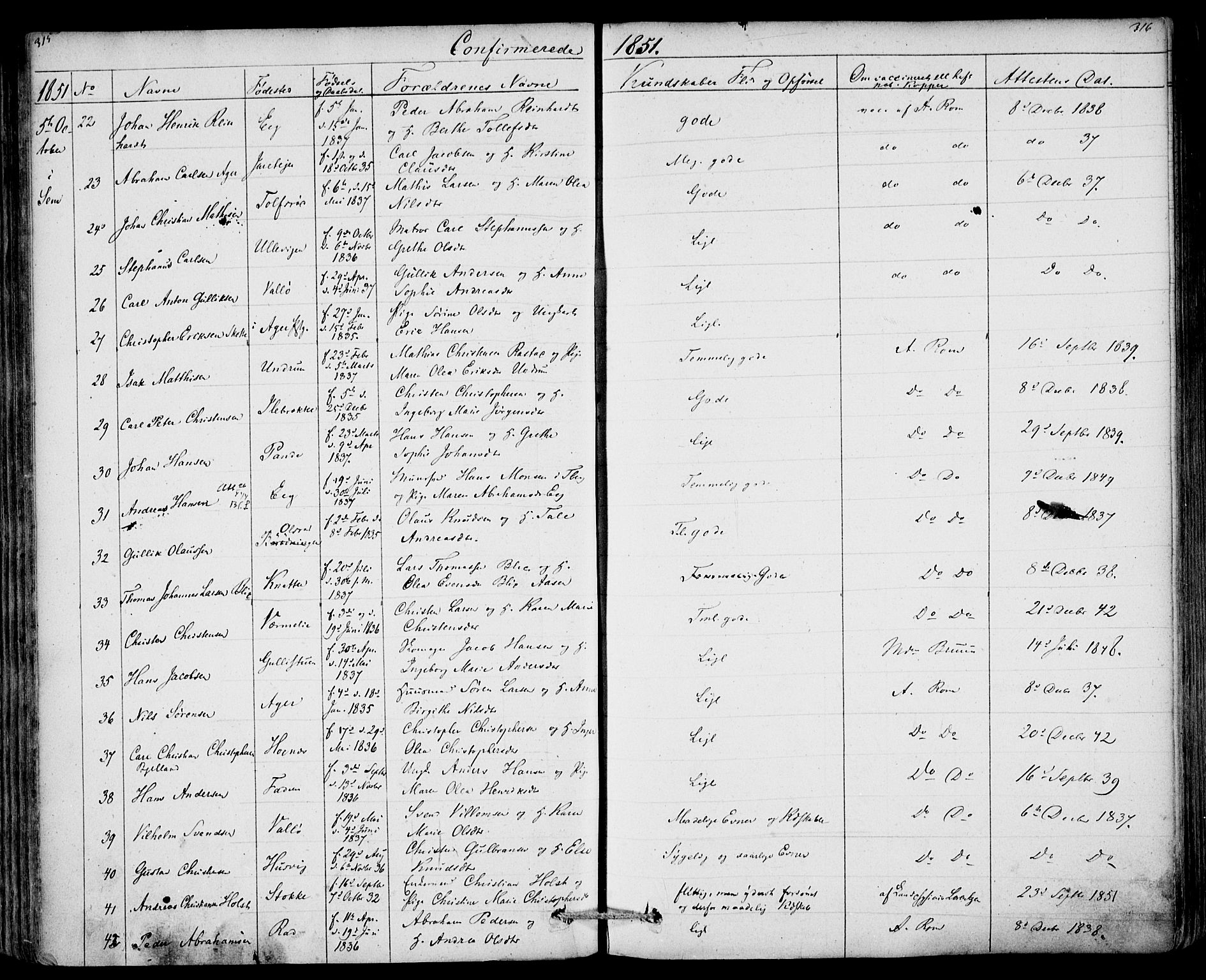 Sem kirkebøker, AV/SAKO-A-5/F/Fa/L0006: Parish register (official) no. I 6, 1843-1855, p. 315-316