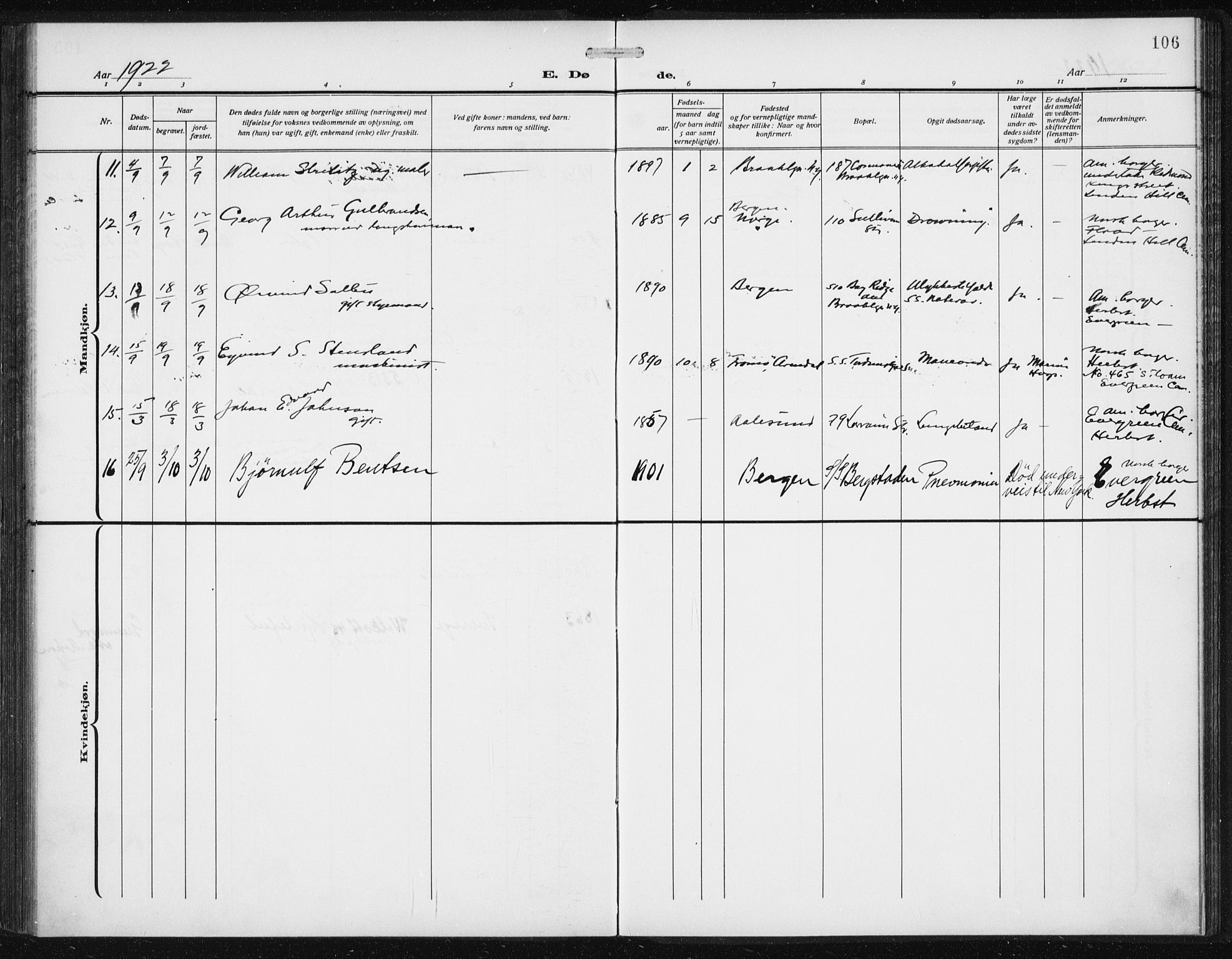 Den norske sjømannsmisjon i utlandet/New York, AV/SAB-SAB/PA-0110/H/Ha/L0007: Parish register (official) no. A 7, 1915-1923, p. 106