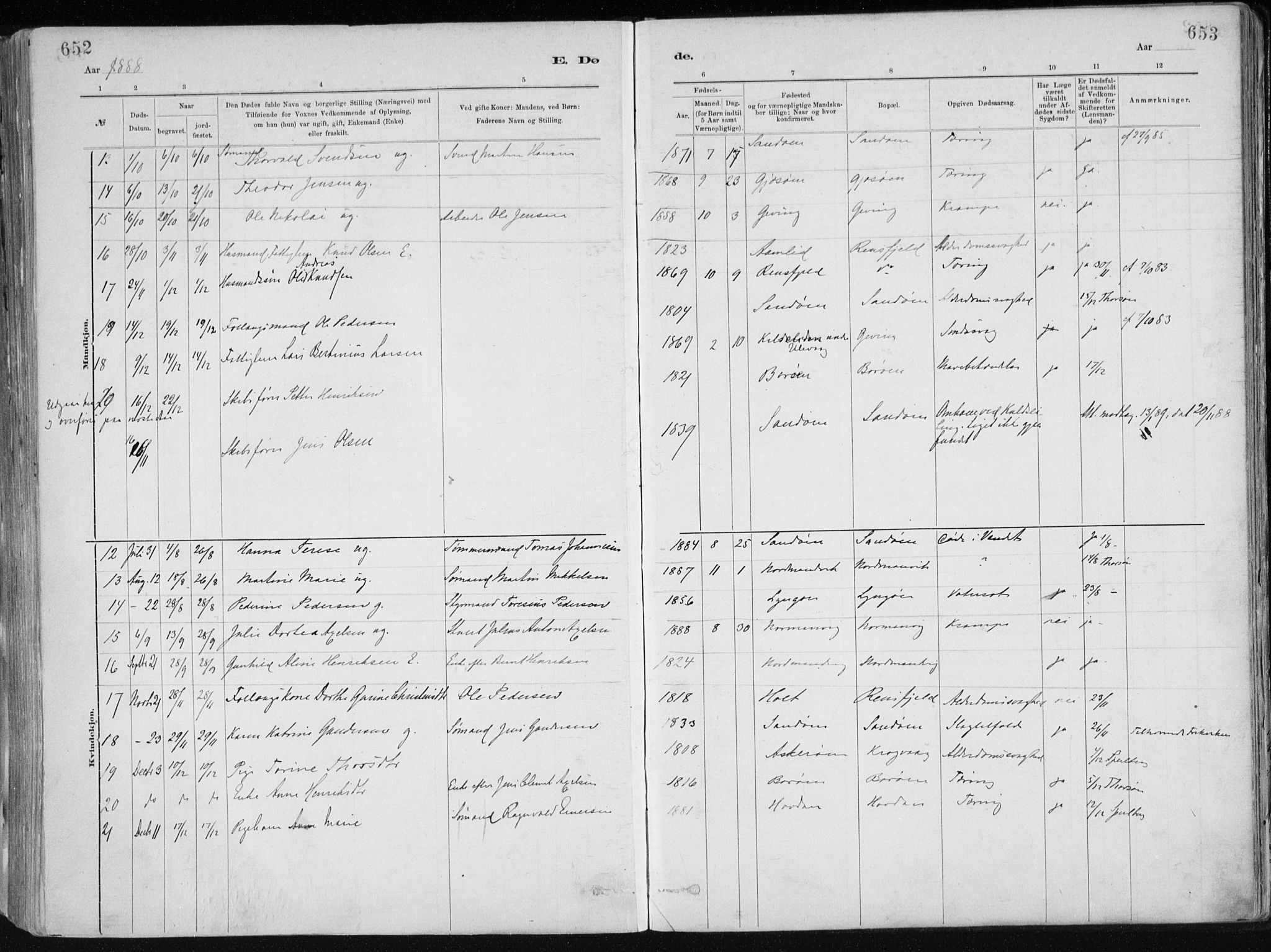 Dypvåg sokneprestkontor, SAK/1111-0007/F/Fa/Faa/L0008: Parish register (official) no. A 8, 1885-1906, p. 652-653