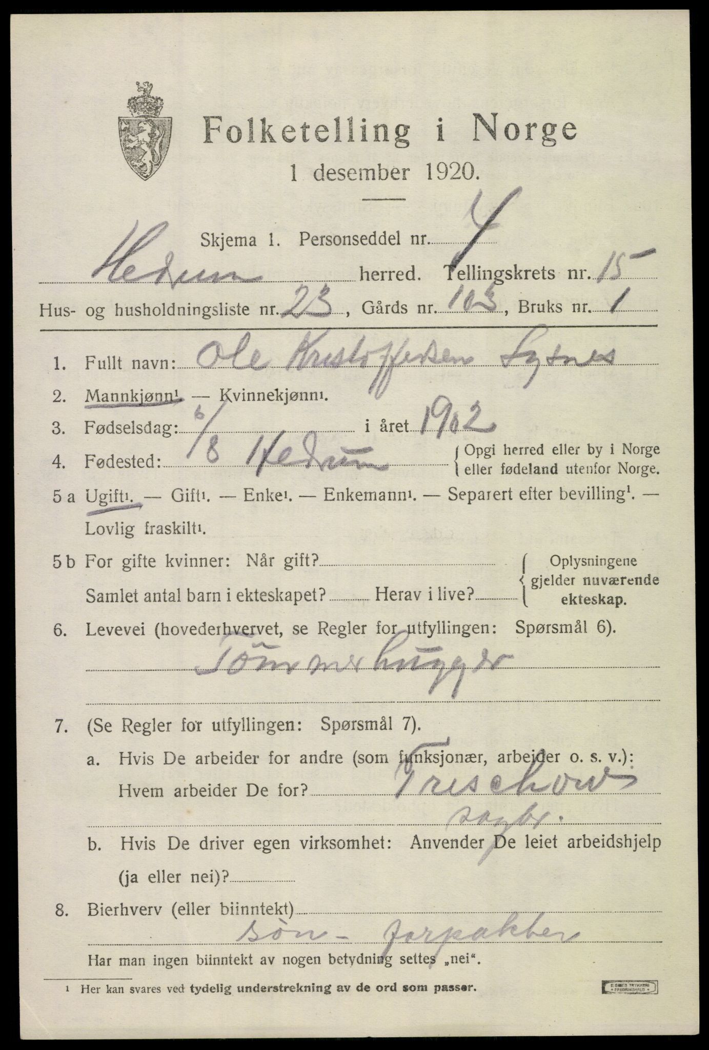 SAKO, 1920 census for Hedrum, 1920, p. 10205