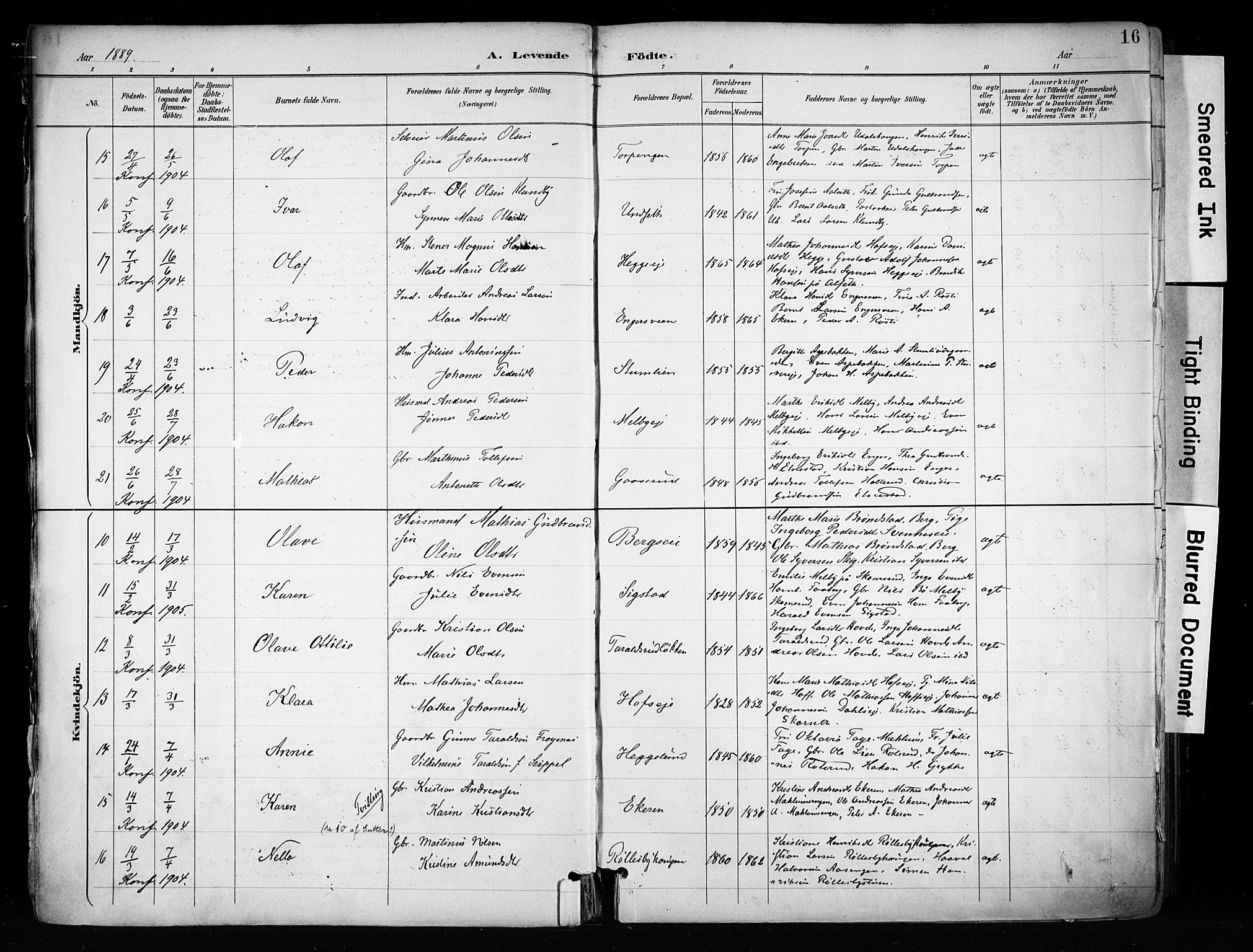 Biri prestekontor, SAH/PREST-096/H/Ha/Haa/L0009: Parish register (official) no. 9, 1887-1900, p. 16