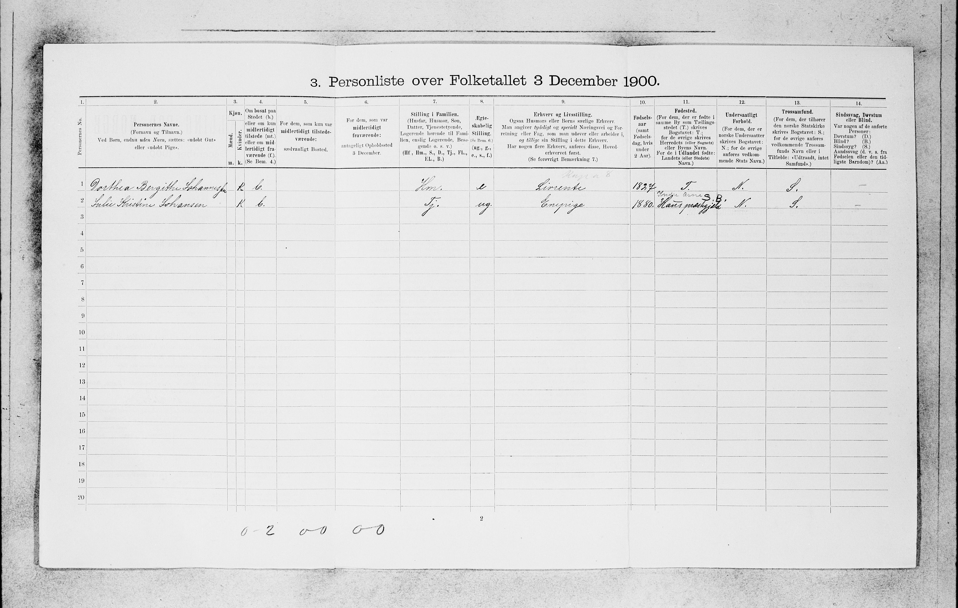 SAB, 1900 census for Bergen, 1900, p. 20537