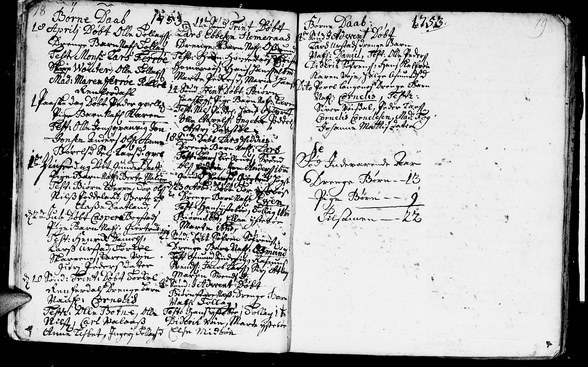 Flekkefjord sokneprestkontor, SAK/1111-0012/F/Fa/Fab/L0001: Parish register (official) no. A 1, 1750-1780, p. 18-19