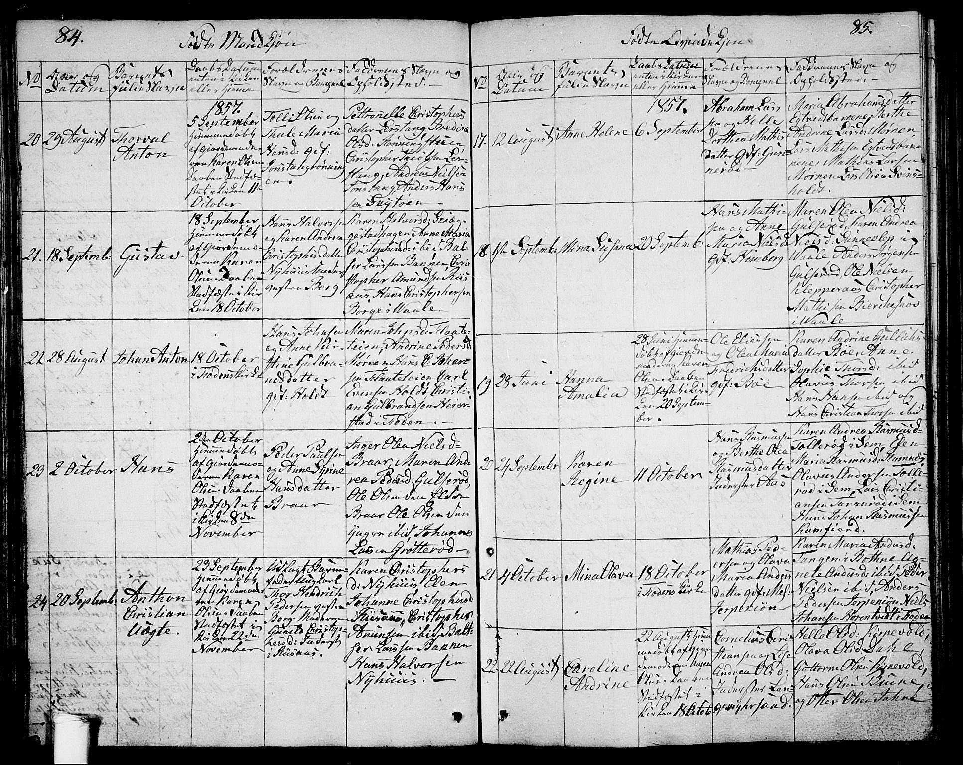 Ramnes kirkebøker, SAKO/A-314/G/Ga/L0002: Parish register (copy) no. I 2, 1848-1870, p. 84-85