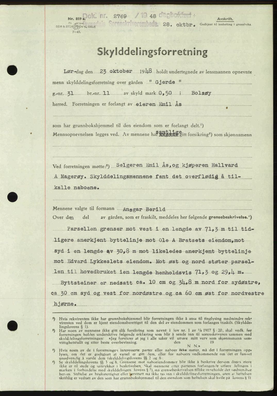 Romsdal sorenskriveri, AV/SAT-A-4149/1/2/2C: Mortgage book no. A27, 1948-1948, Diary no: : 2769/1948