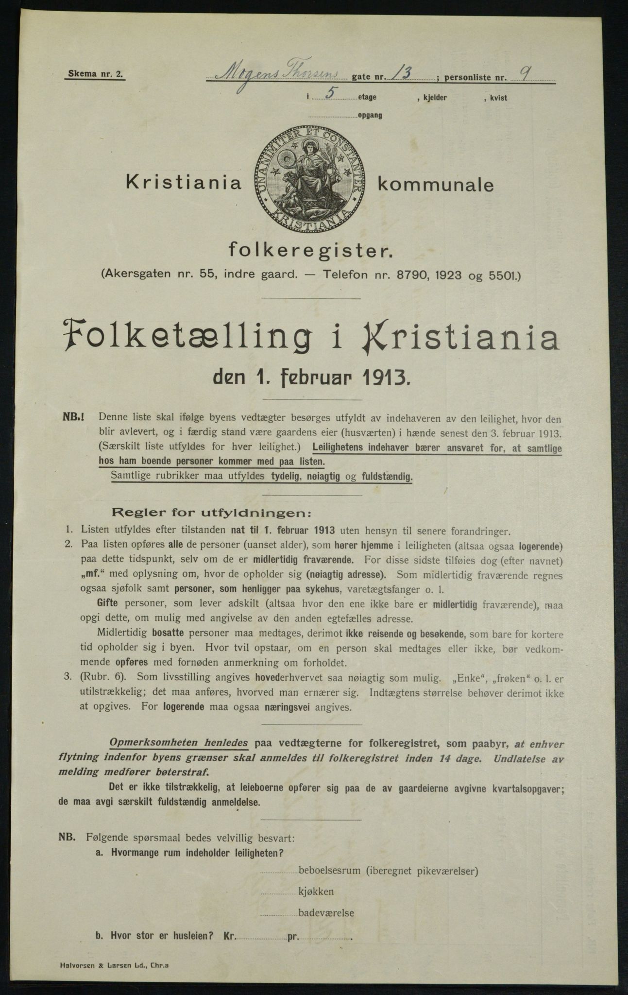 OBA, Municipal Census 1913 for Kristiania, 1913, p. 65581