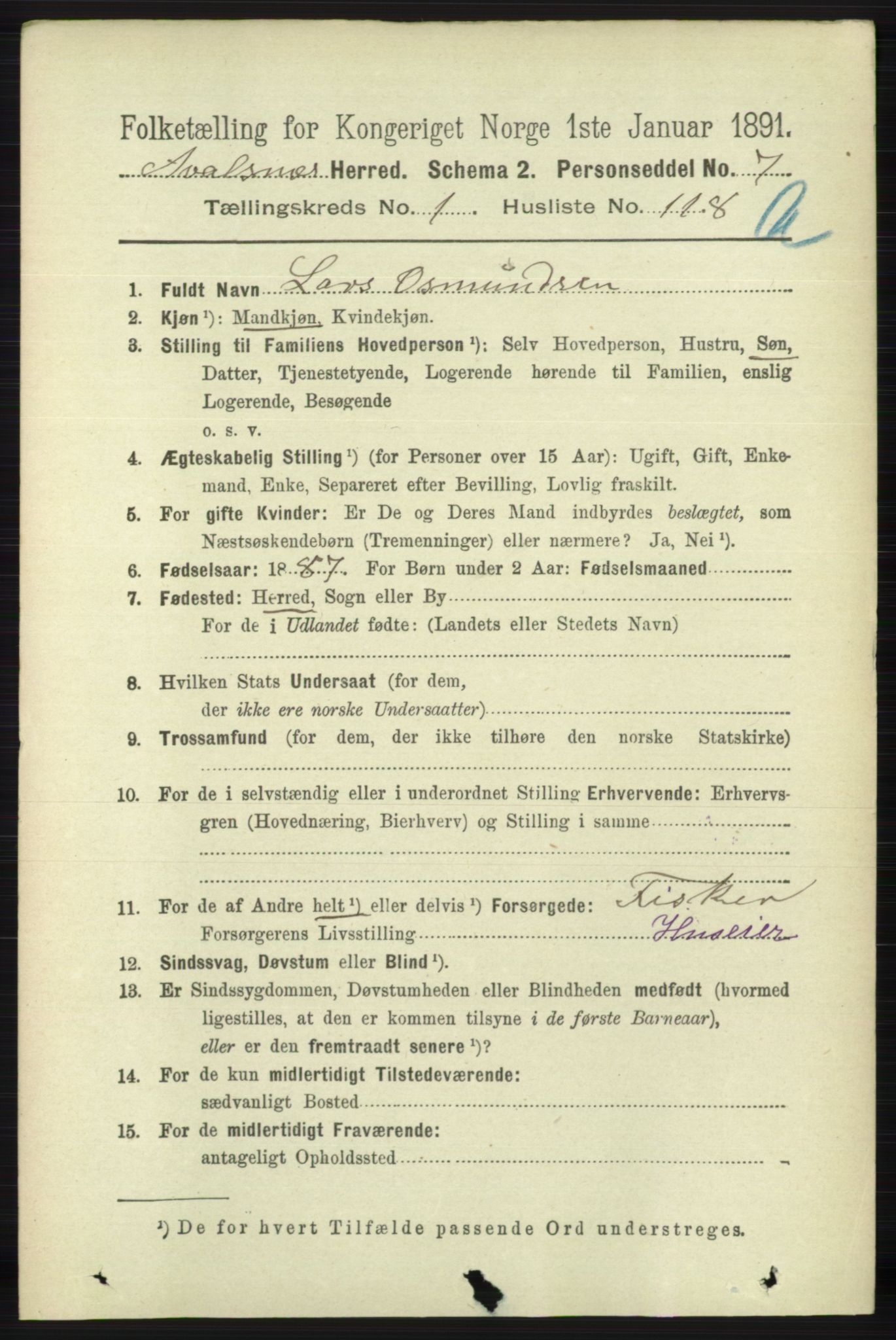 RA, 1891 census for 1147 Avaldsnes, 1891, p. 792